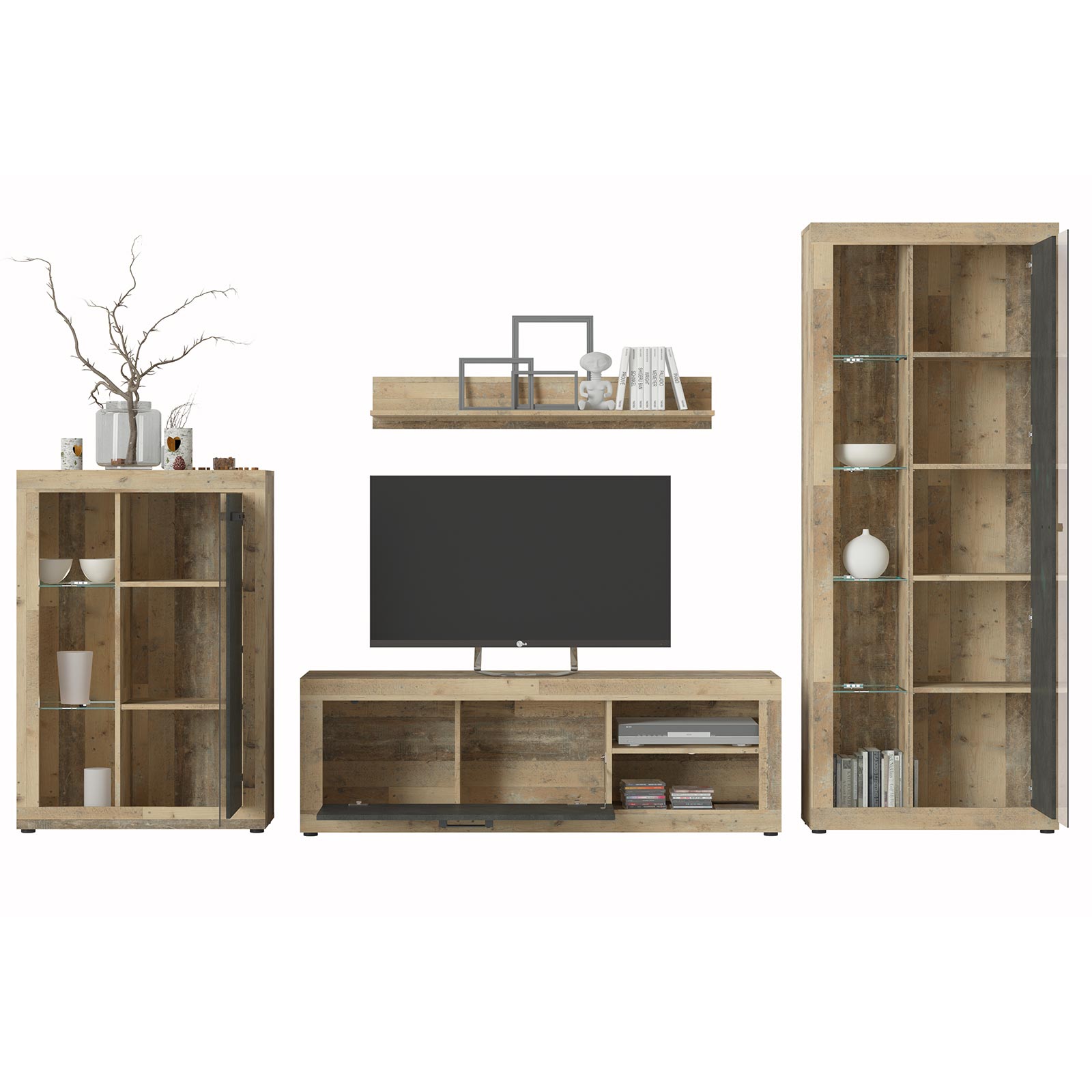 Vitrine - Old Style hell - Matera dunkel - 114 cm hoch