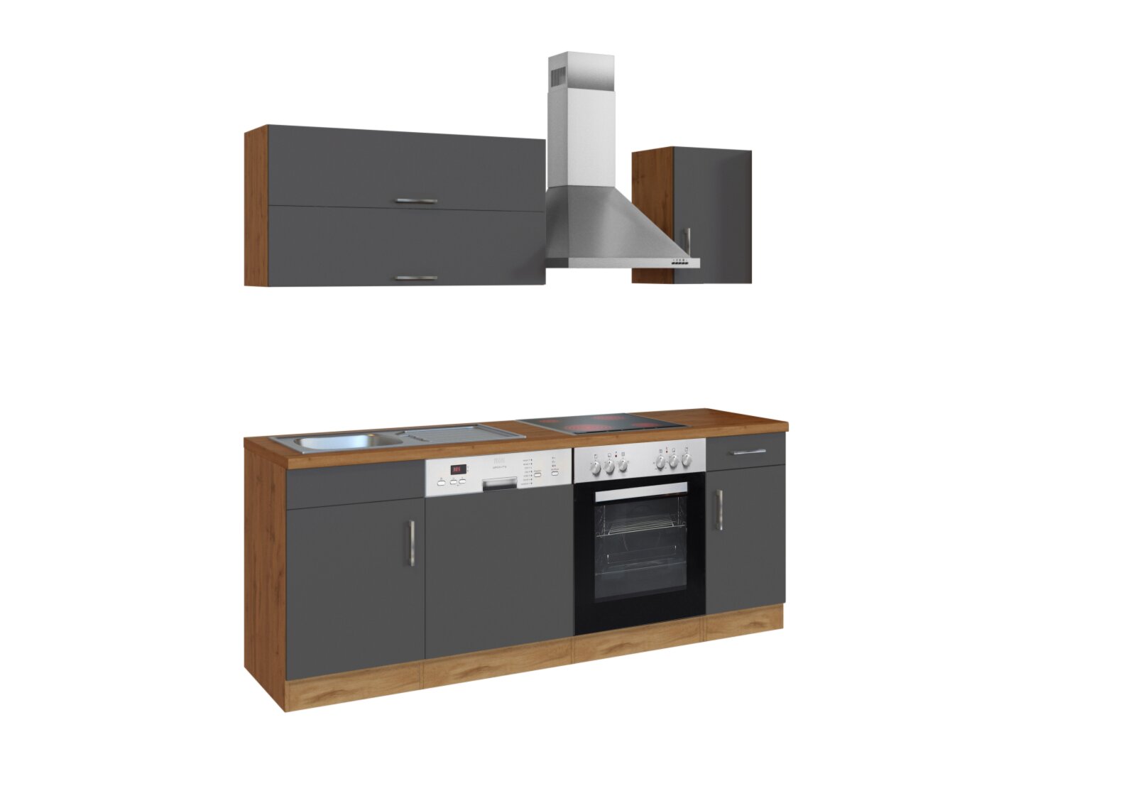 Küchenblock SORRENTO - anthrazit - Wotaneiche - mit E-Geräten - 210 cm |  Online bei ROLLER kaufen
