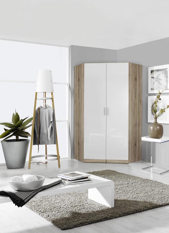 Eckkleiderschrank - Sanremo Eiche-weiß - 117 cm