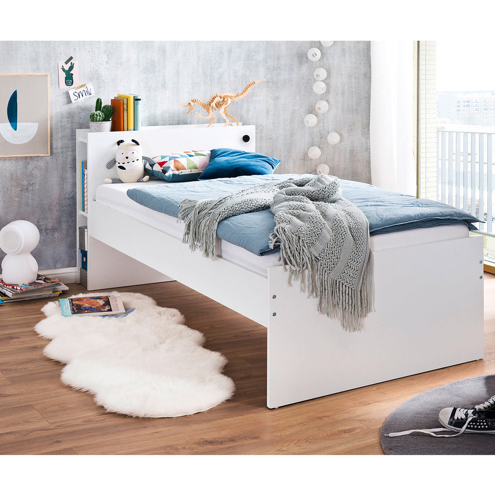 Einzelbett - weiß - USB-Port - 90x200 cm