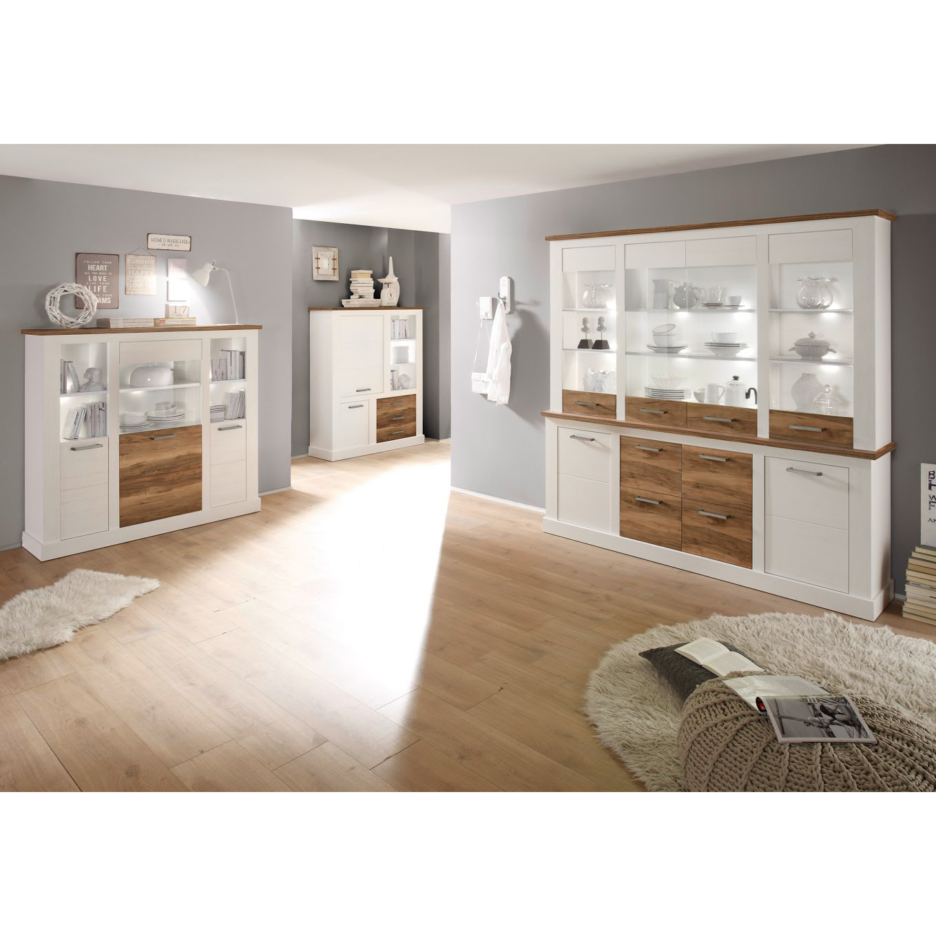 Highboard - Pinie hell-Satin Nussbaum