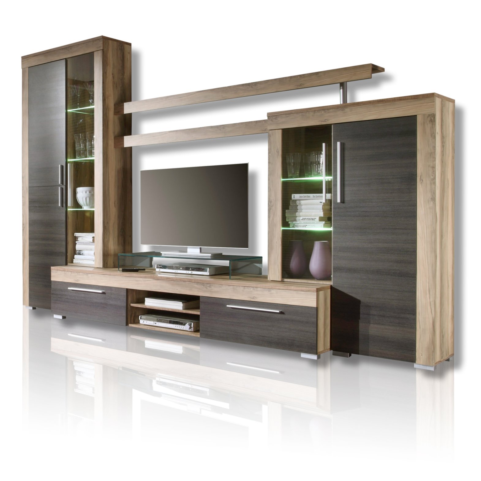 Wohnwand BOOM Touchwood LED Beleuchtung 308 cm breit