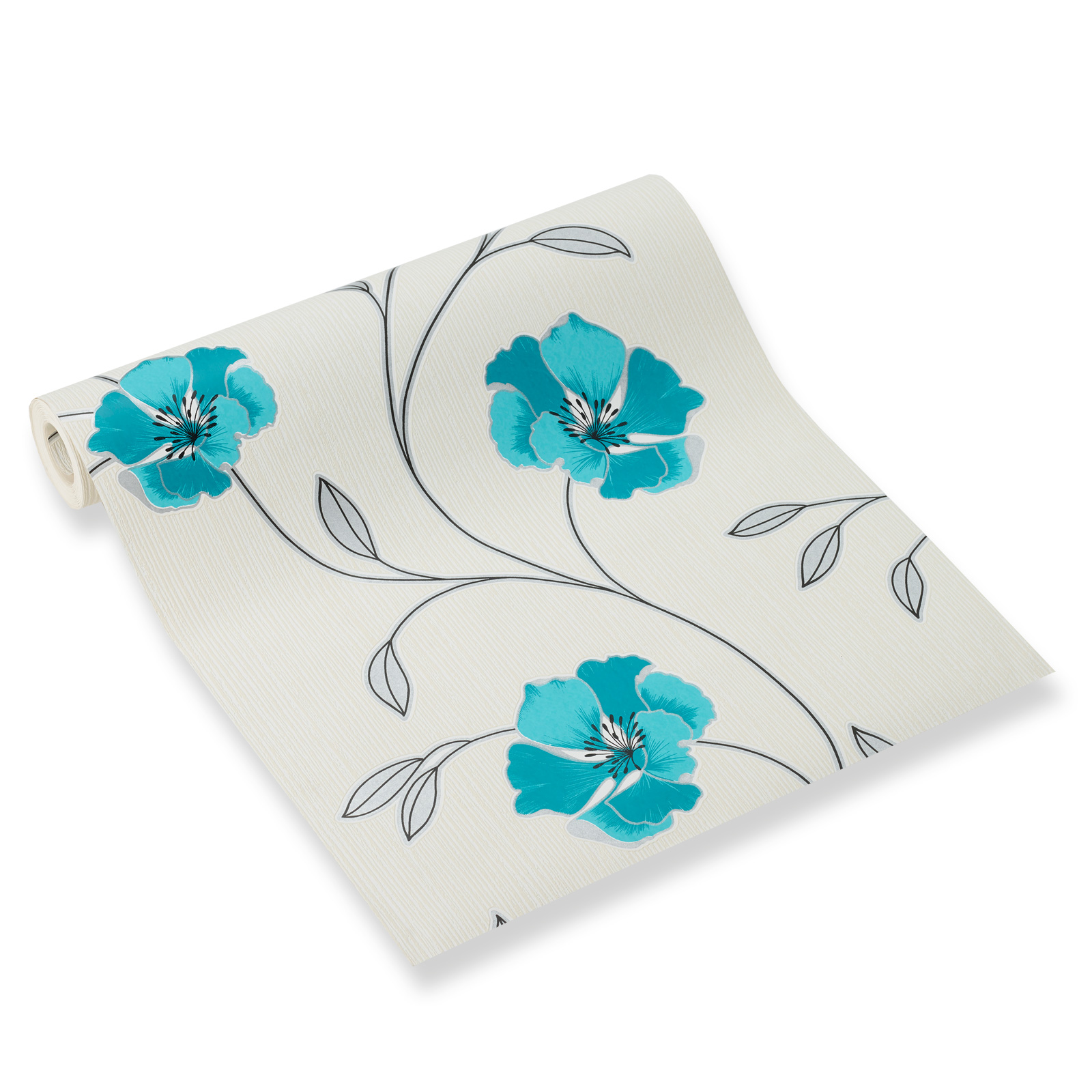 Tapete Vinyl - Blumen - Türkis - 10,05 x 0,53 m