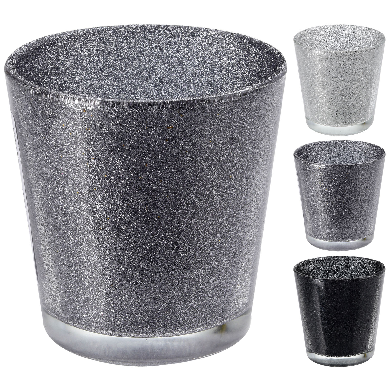 Teelichthalter - Glas - mit Glitzer - sortiert