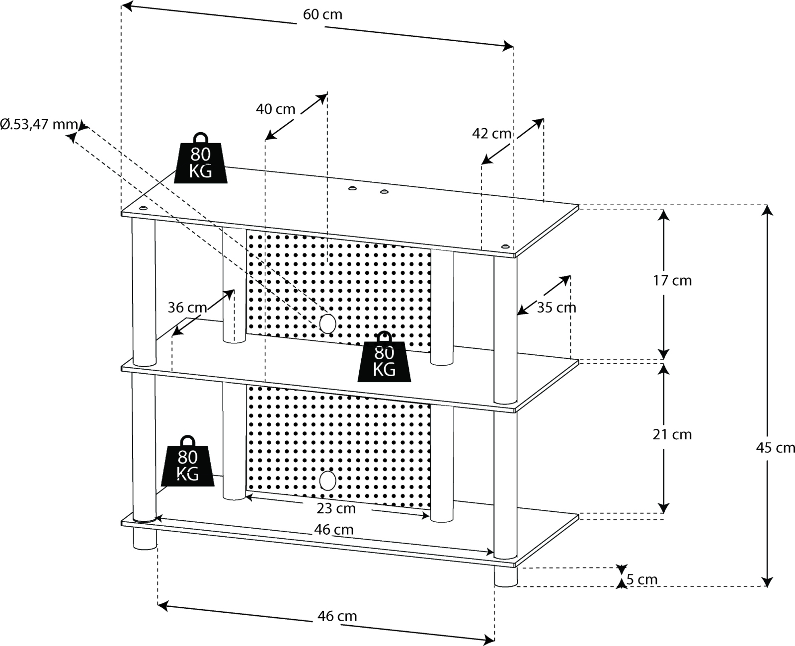 TV-Rack - silber - Schwarzglas - 59 cm breit