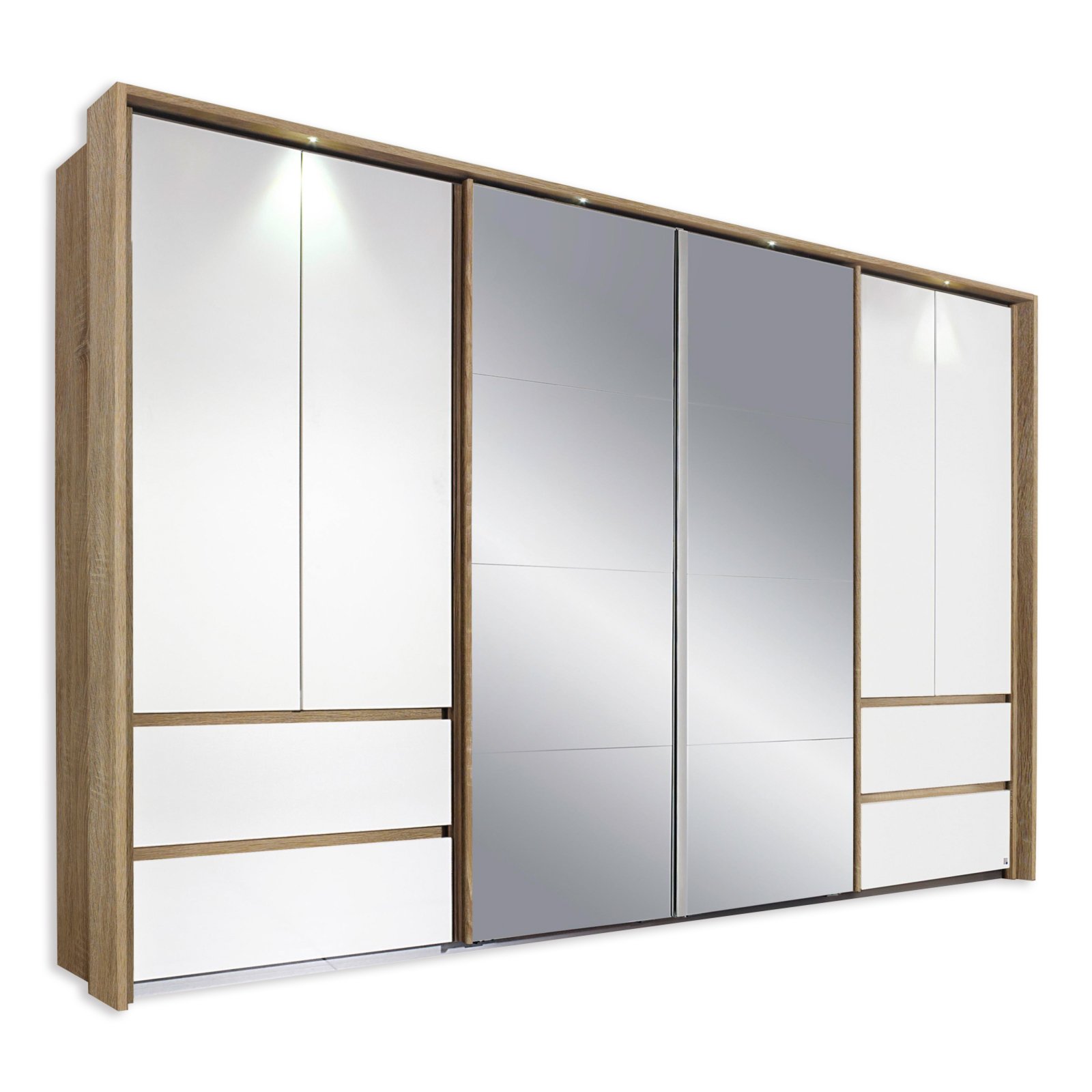 KombiSchwebetürenschrank FULDA alpinweiß Sonoma Eiche 315 cm