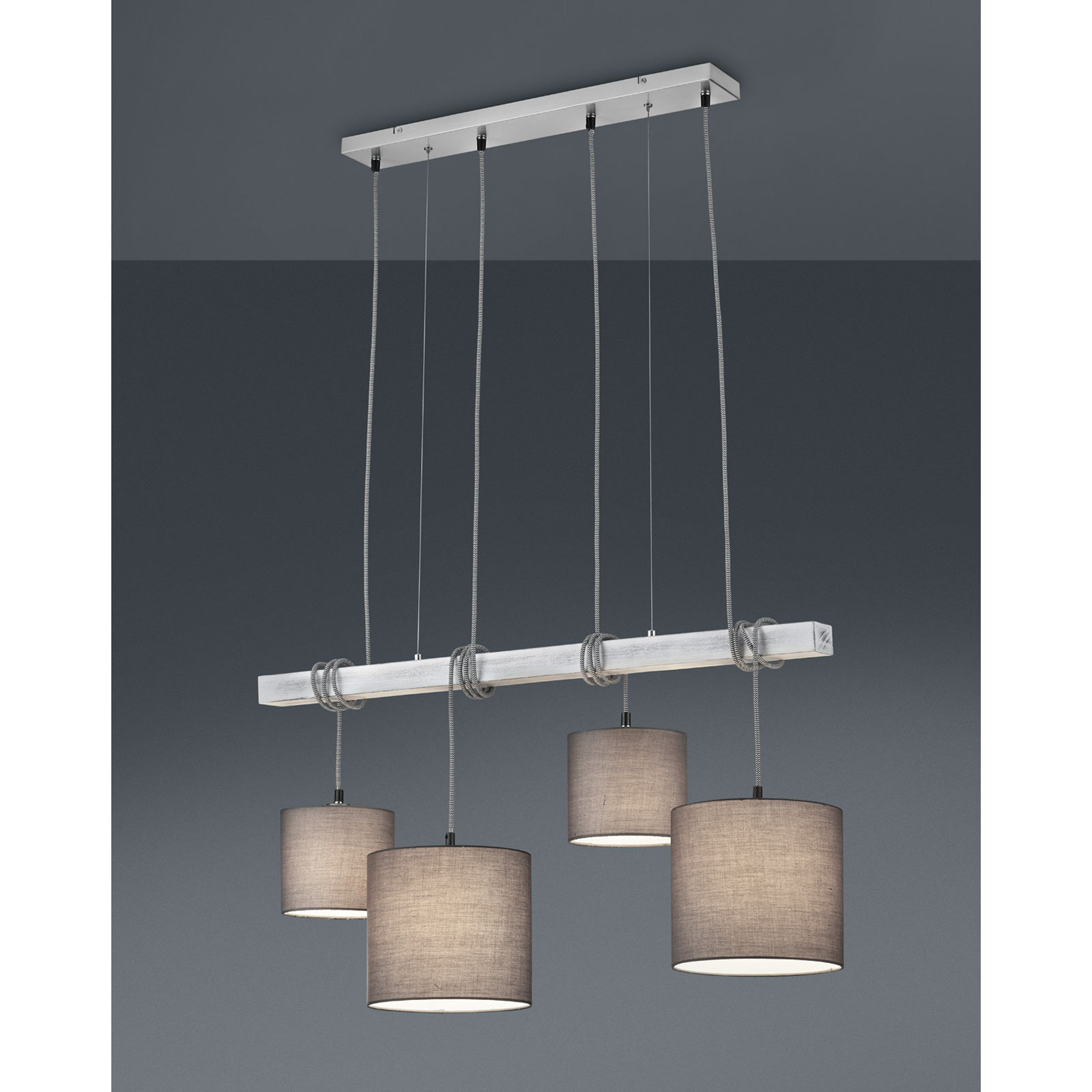 Pendelleuchte - Nickel matt-Holz grau - 4 flammig