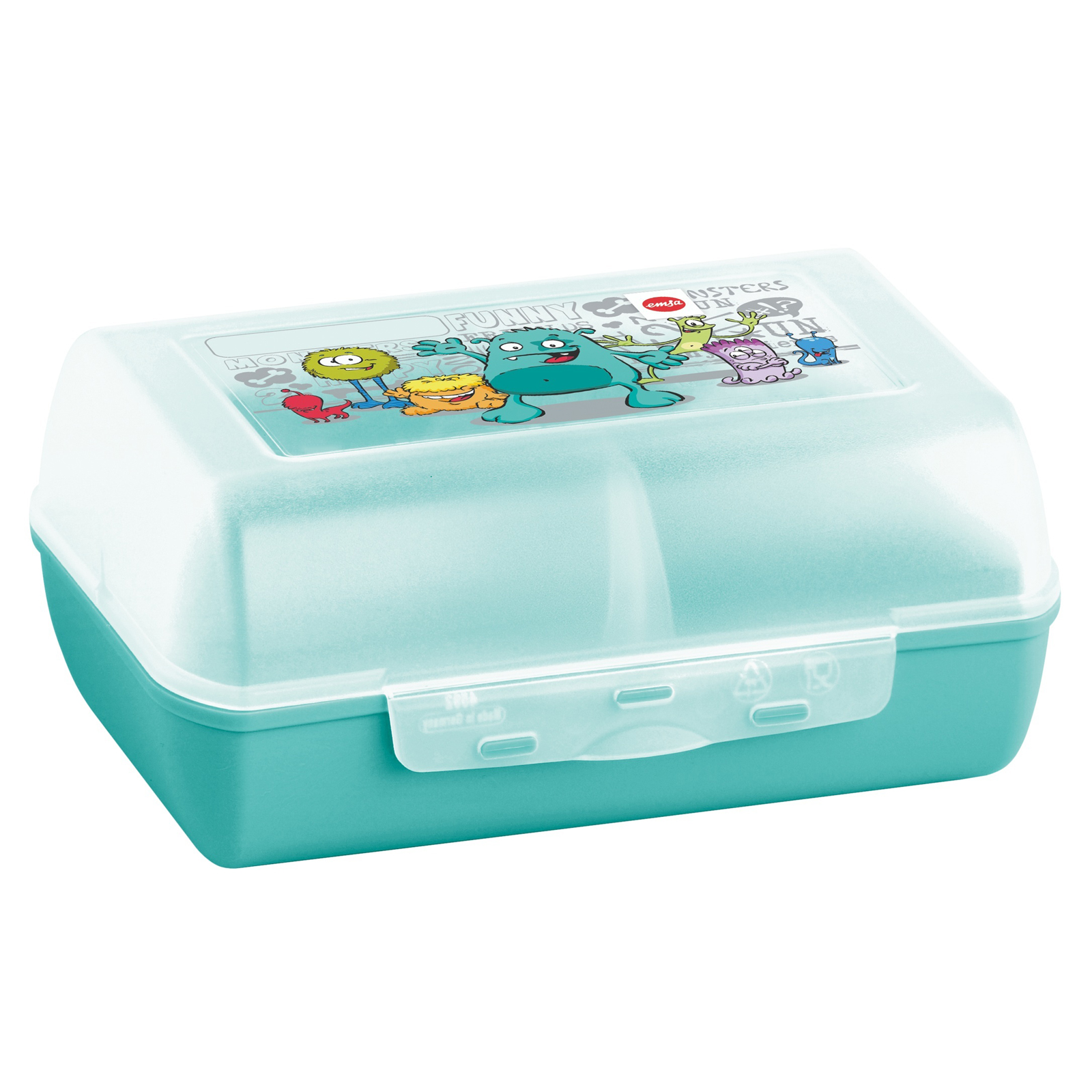 Lunchbox - Monster - transparent-türkis - mit Trennwand