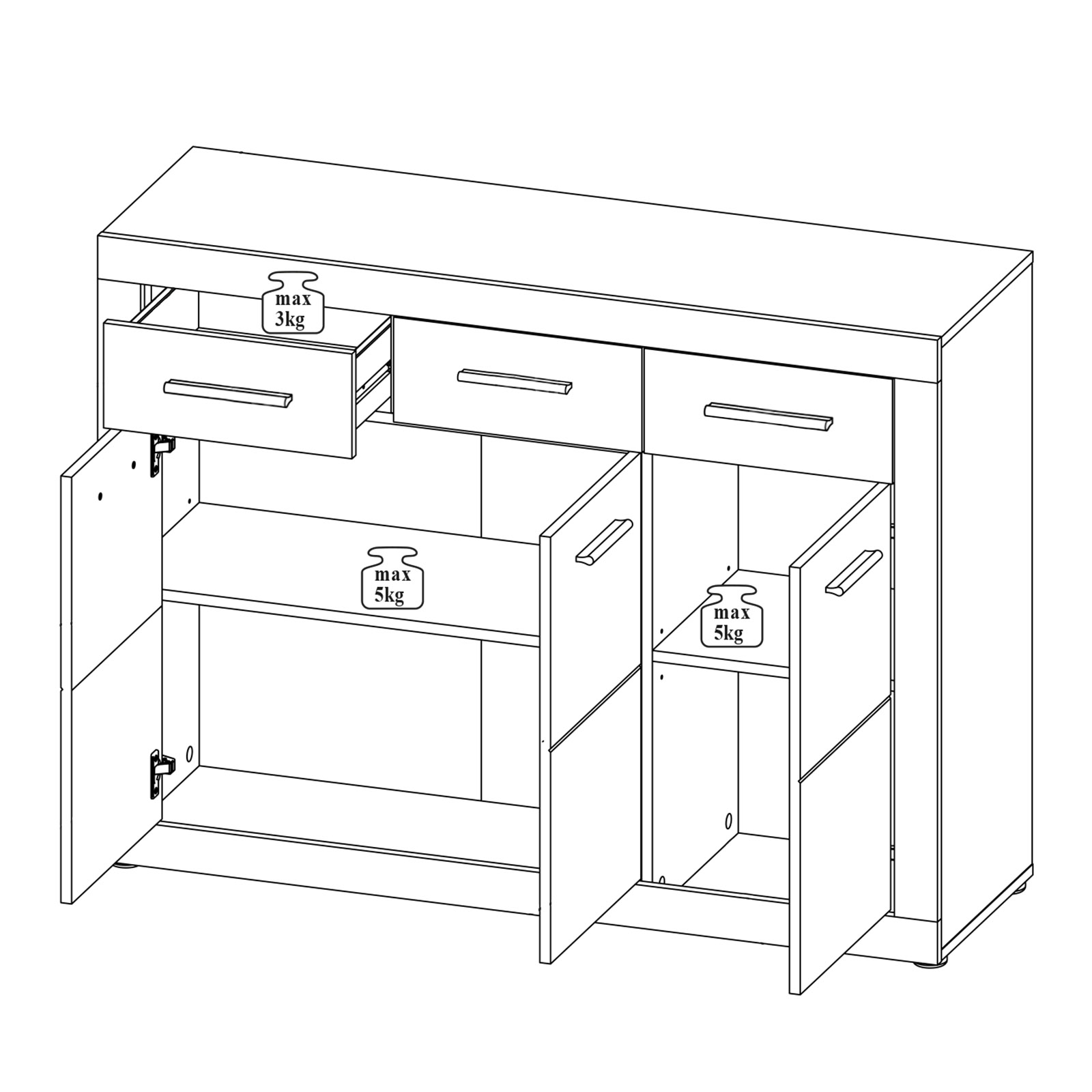 Kommode - Beton - weiß Hochglanz - 117 cm breit