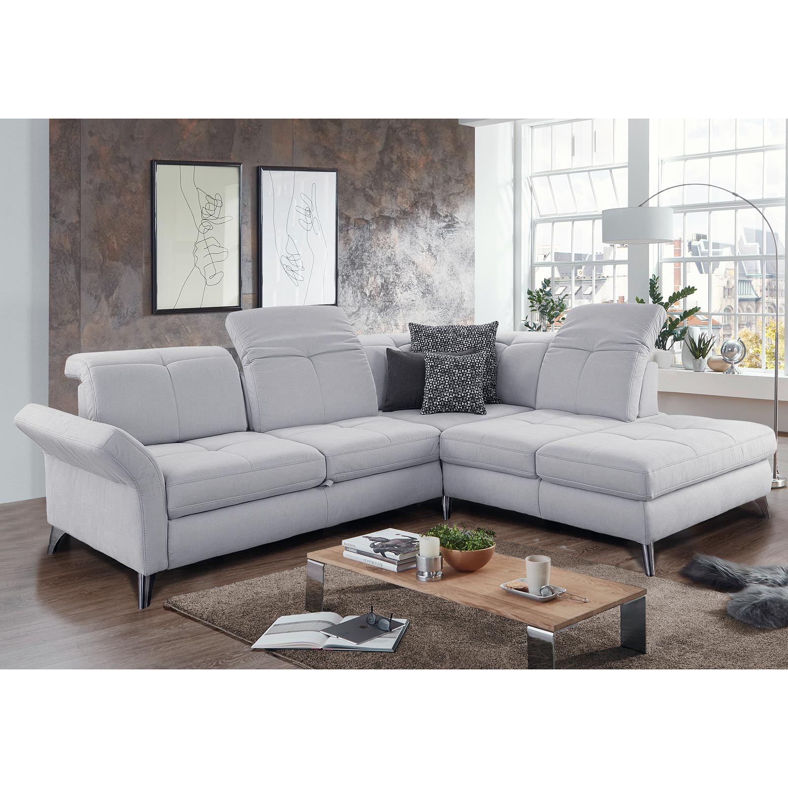 Ecksofa - silver - Microfaser - Liegefunktion