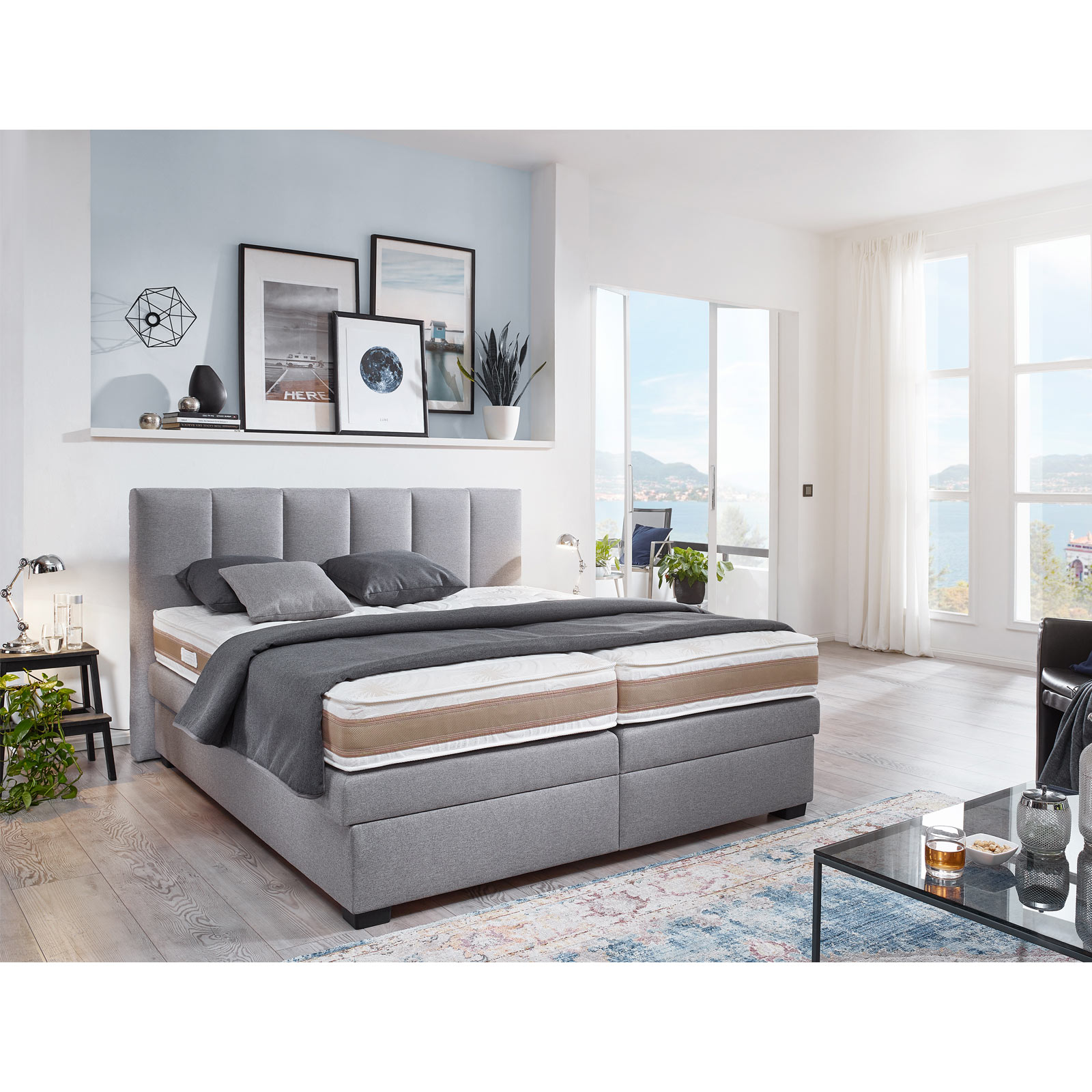 Boxspringbett - grau - H2/H3 - Bettkasten - 180x200 cm