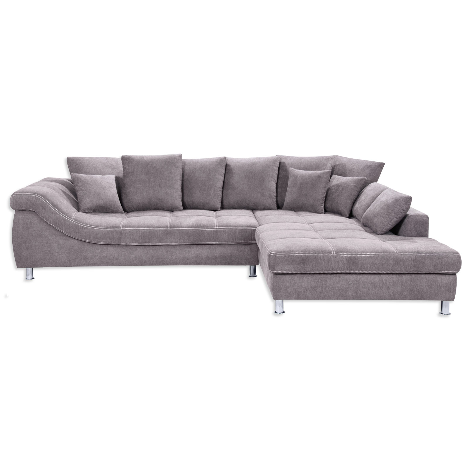 Ecksofa - hellgrau - Recamiere rechts - inklusive Kissen