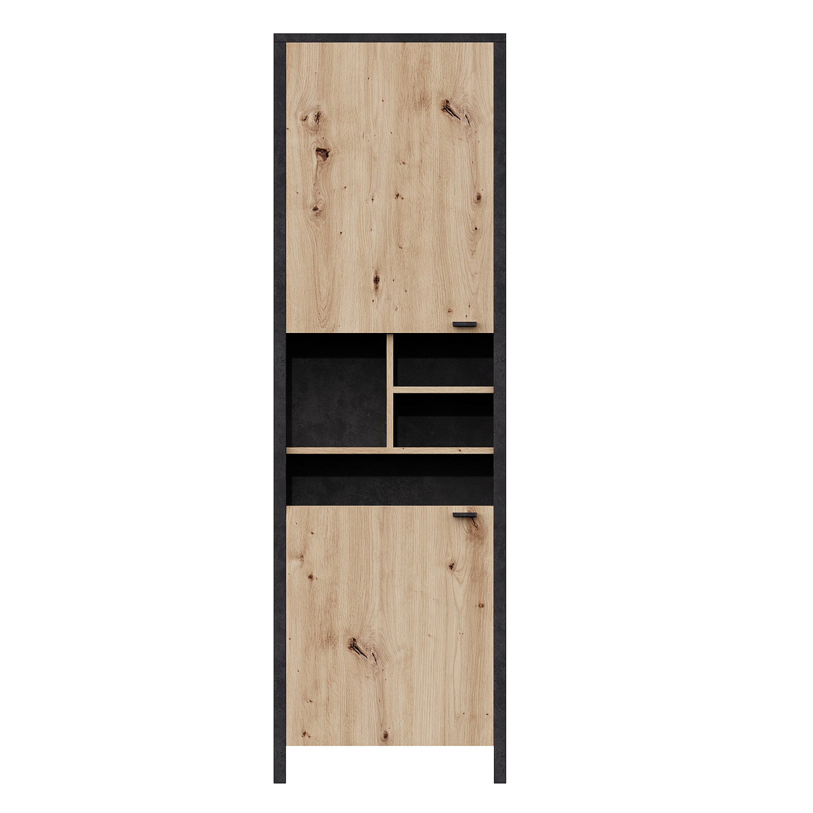 Vitrinenschrank - Artisan Eiche - Stahloptik - 198 cm hoch