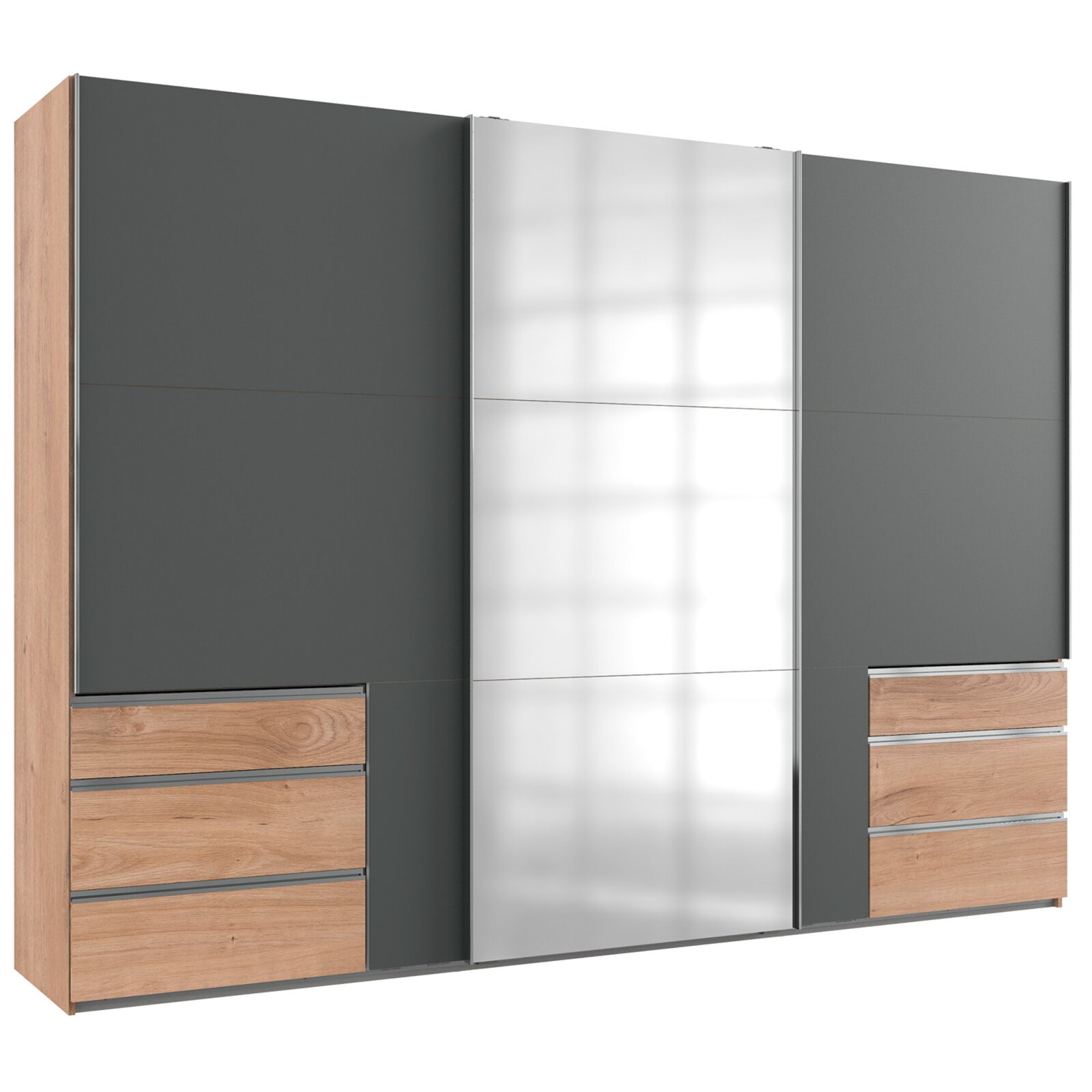 schwebetürenschrank - graphit - plankeneiche - 300 cm | online bei