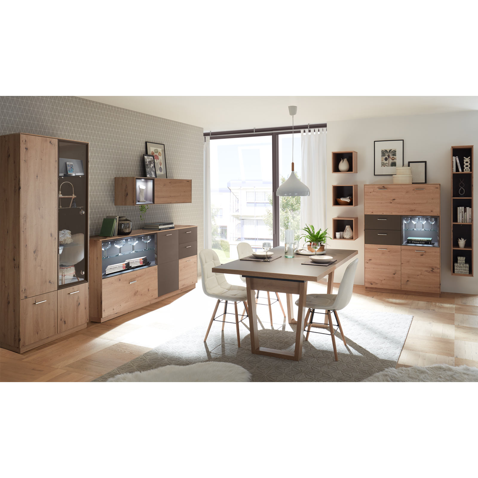 Vitrine - Asteiche-Lava matt Lack - 79 cm breit