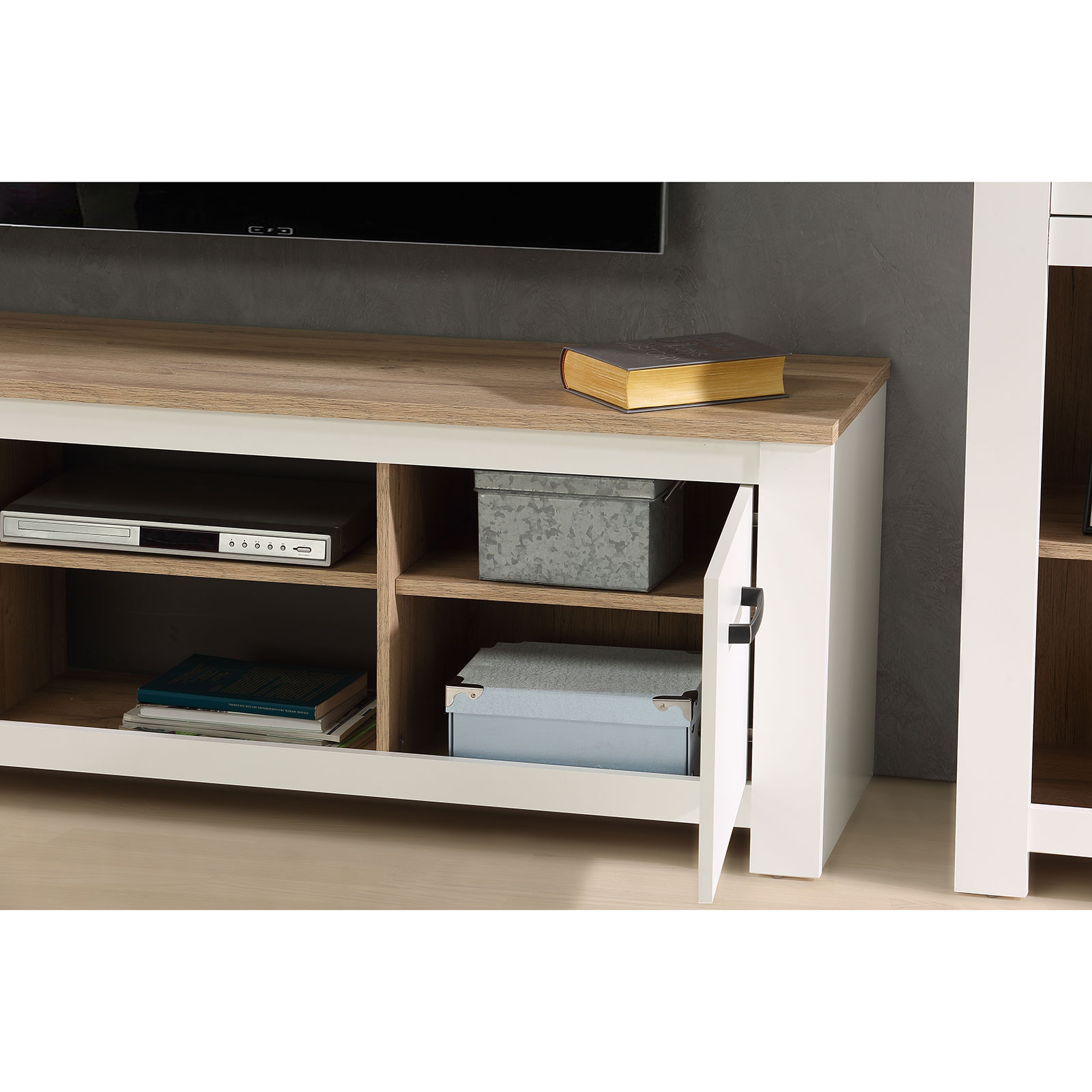 TV-Lowboard - weiß-bianco Eiche - 161 cm