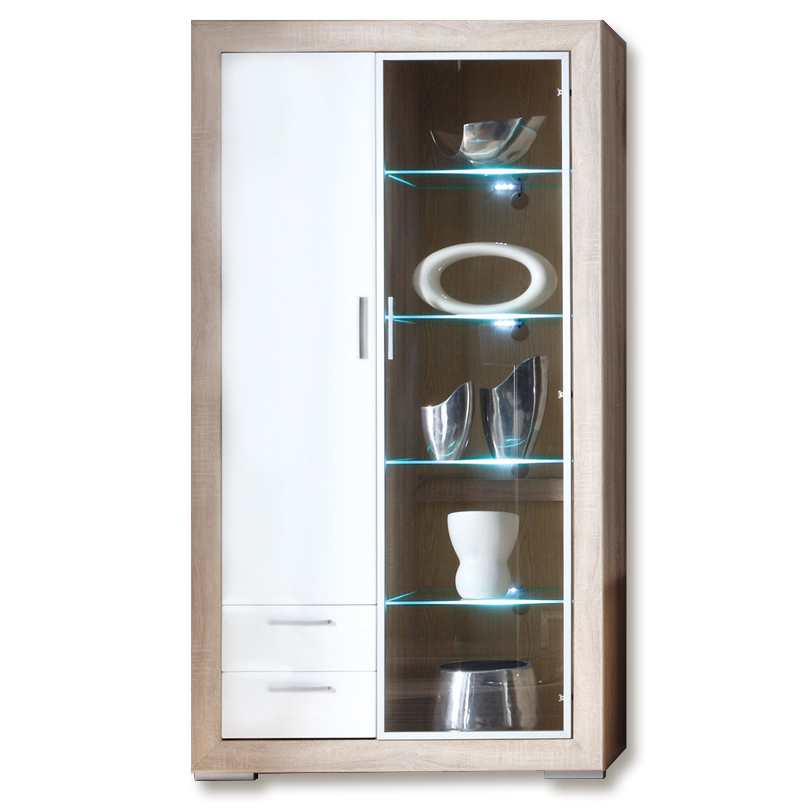 Vitrine - Sonoma Eiche-weiß - LED-Beleuchtung