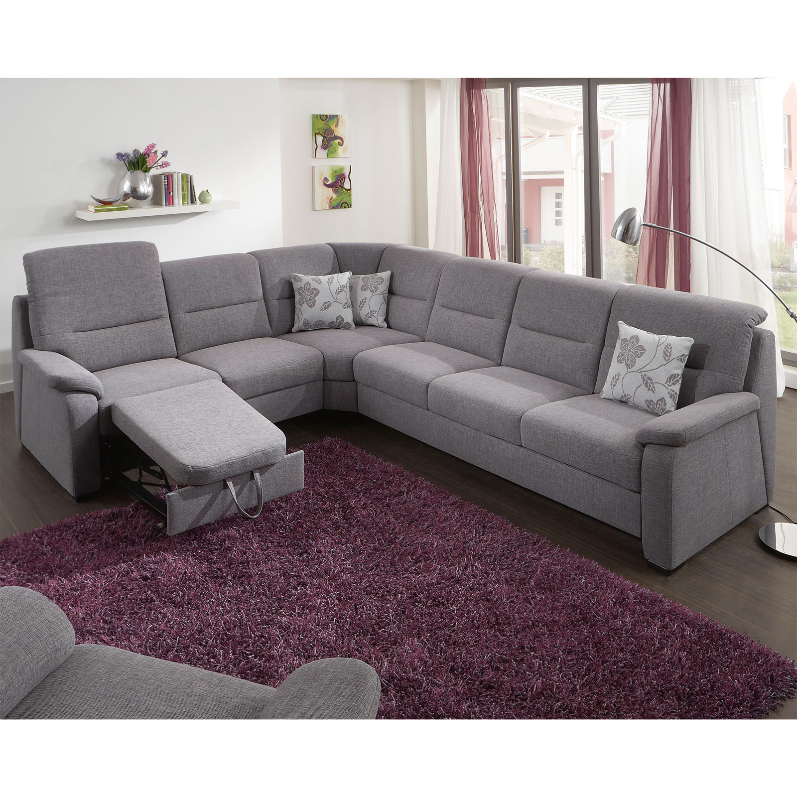polsterpower Ecksofa grau mit Funktionen 2Sitzer links Online