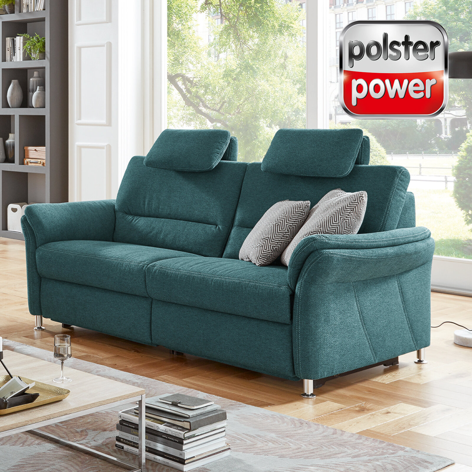 polsterpower 3SitzerSofa petrol mit Funktionen Online bei