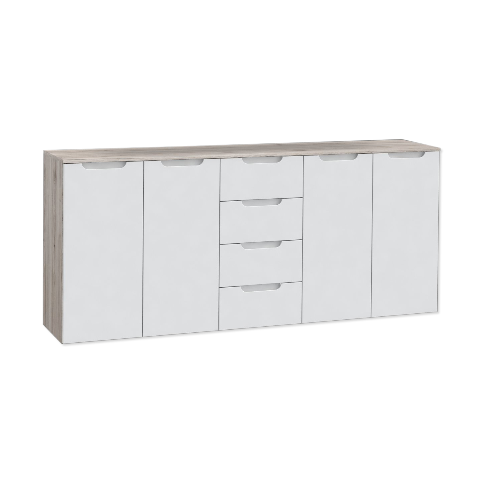 Kommode - weiß Hochglanz - Sandeiche - 179 cm breit