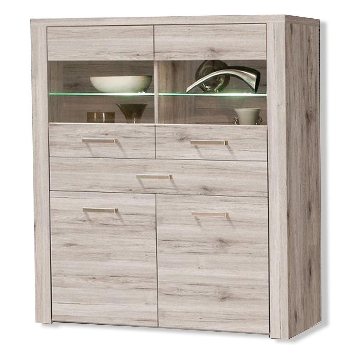 Highboard - Vitrine - Sandeiche - Beleuchtung - 130 cm