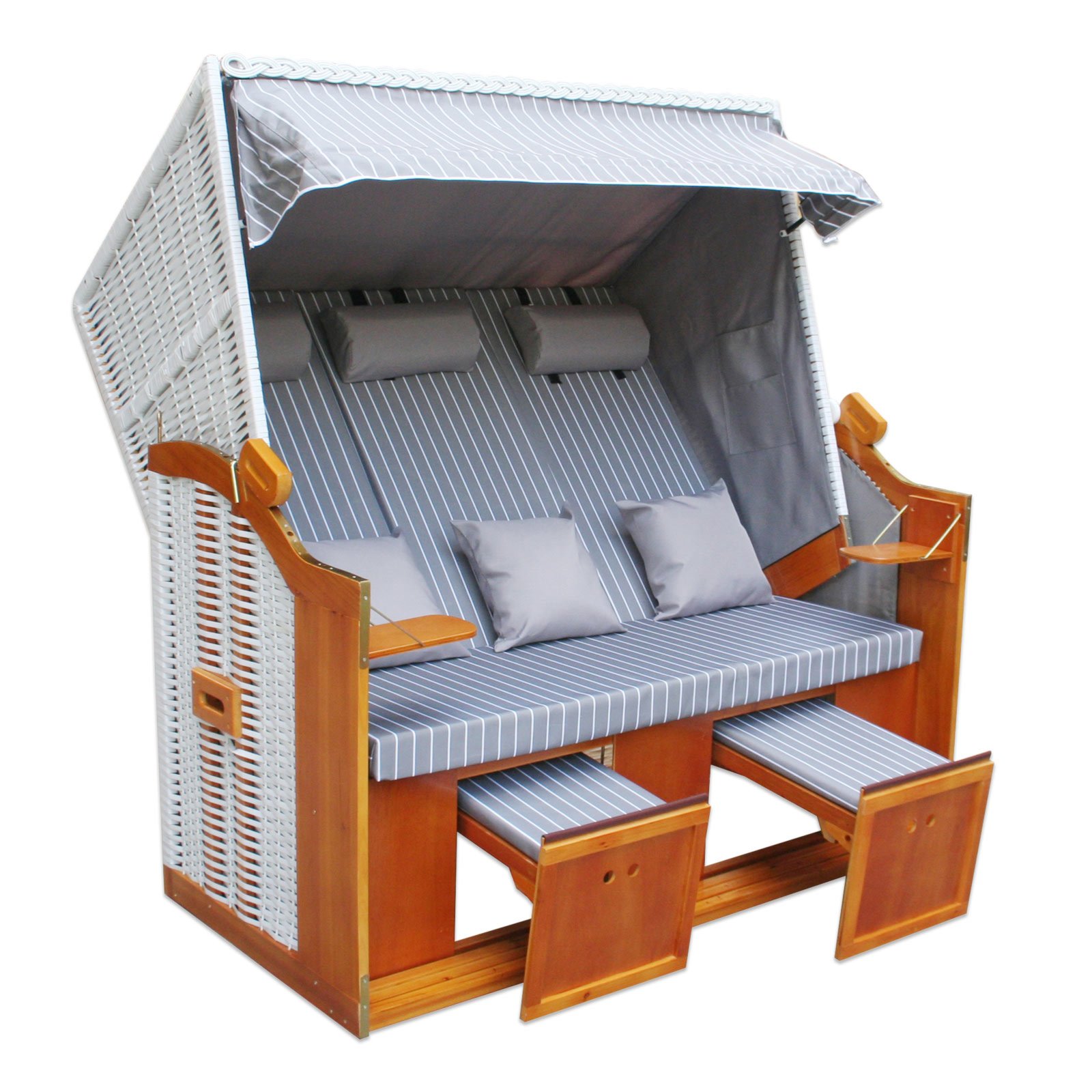3Sitzer Strandkorb BINZ hellblauweiß massiv 160x165 cm Online
