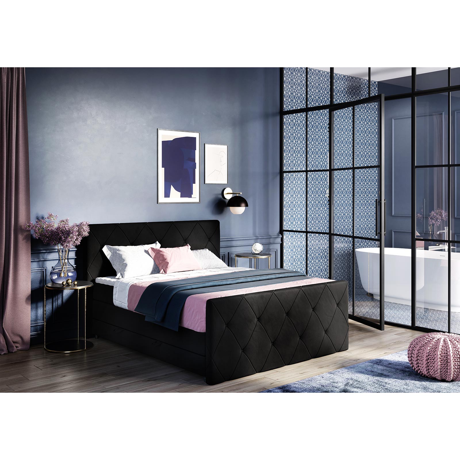 Boxspringbett - schwarz - H2 - mit Bettkasten - 180x200 cm