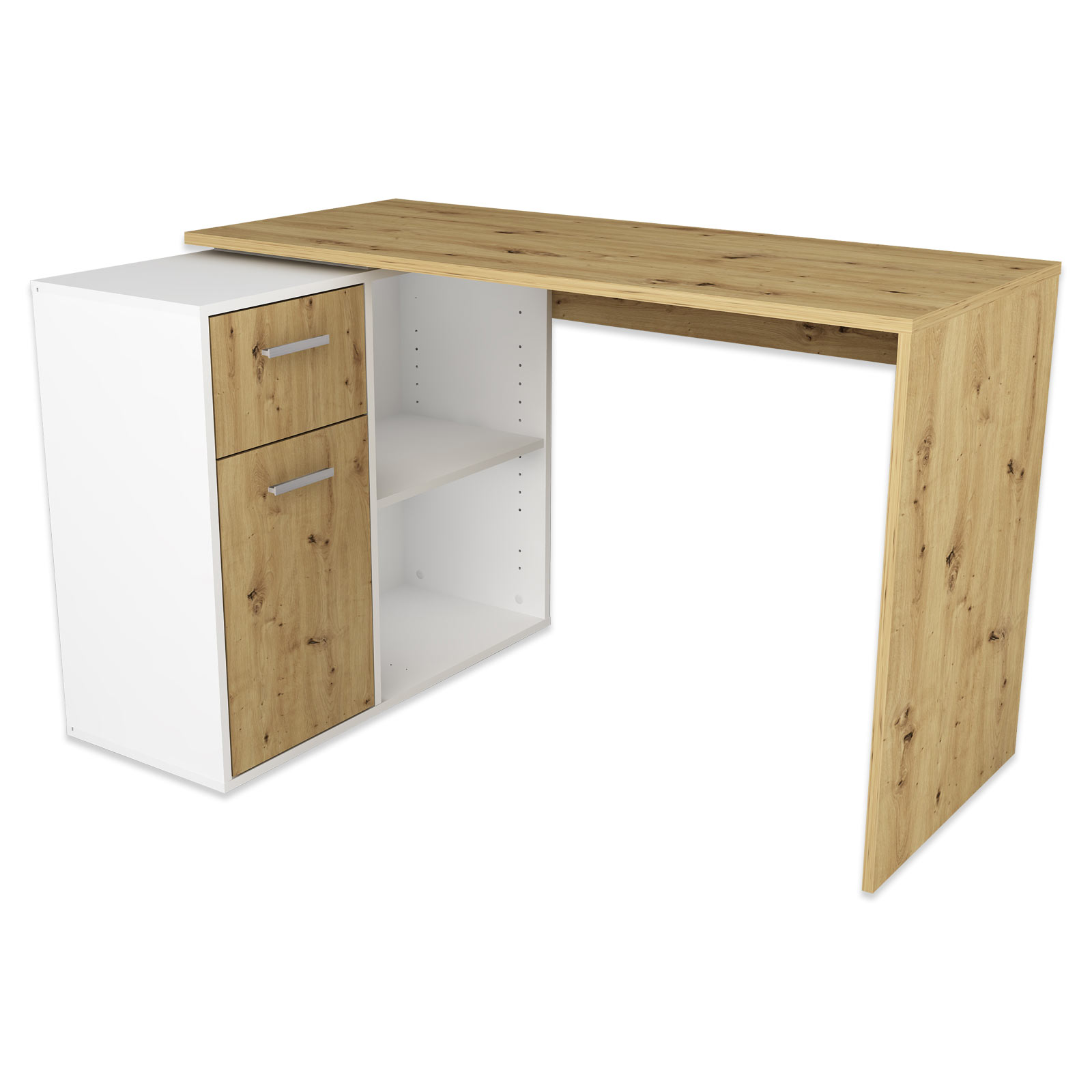 Schreibtisch - weiß-Artisan Eiche - variabel stellbar