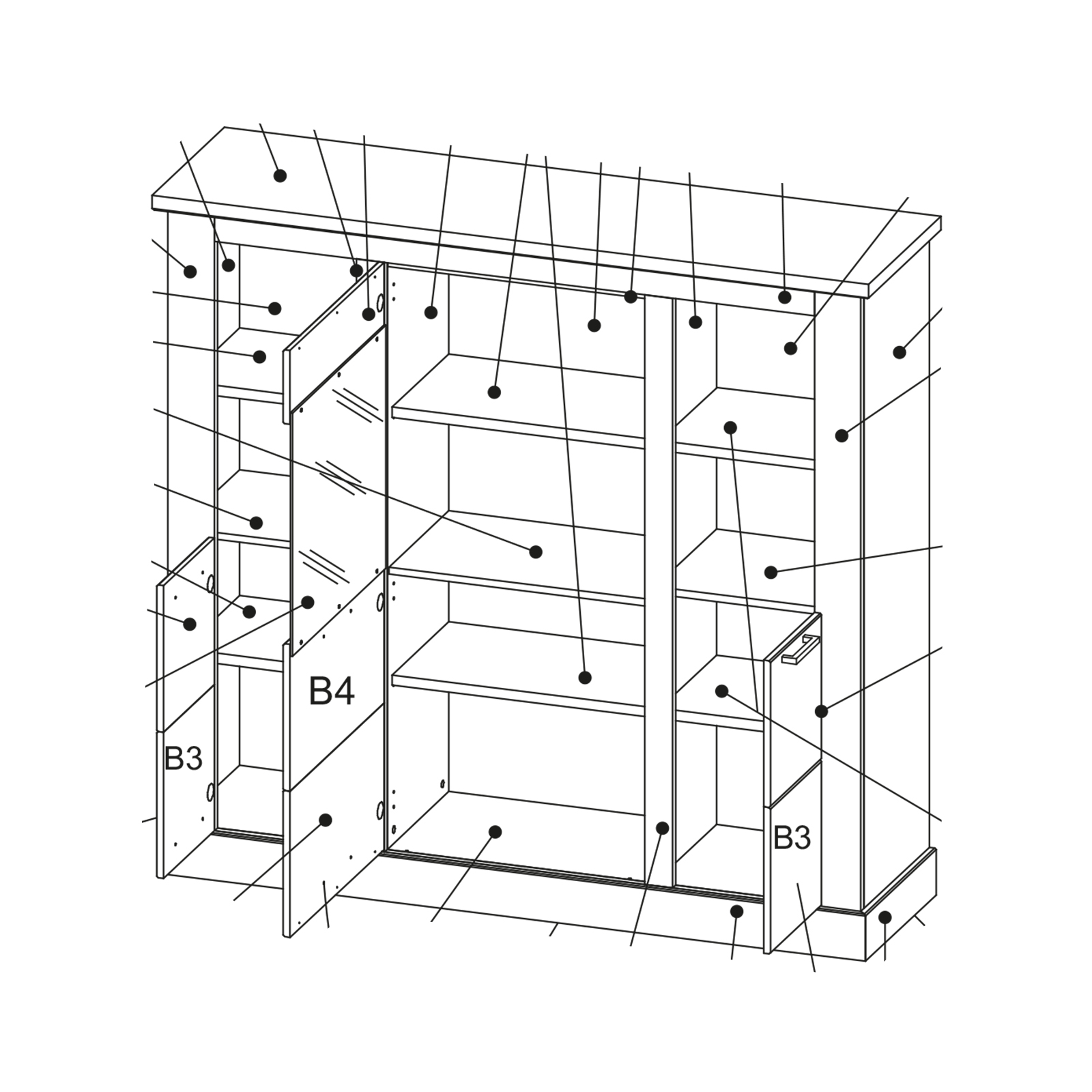 Highboard - Pinie hell-Satin Nussbaum