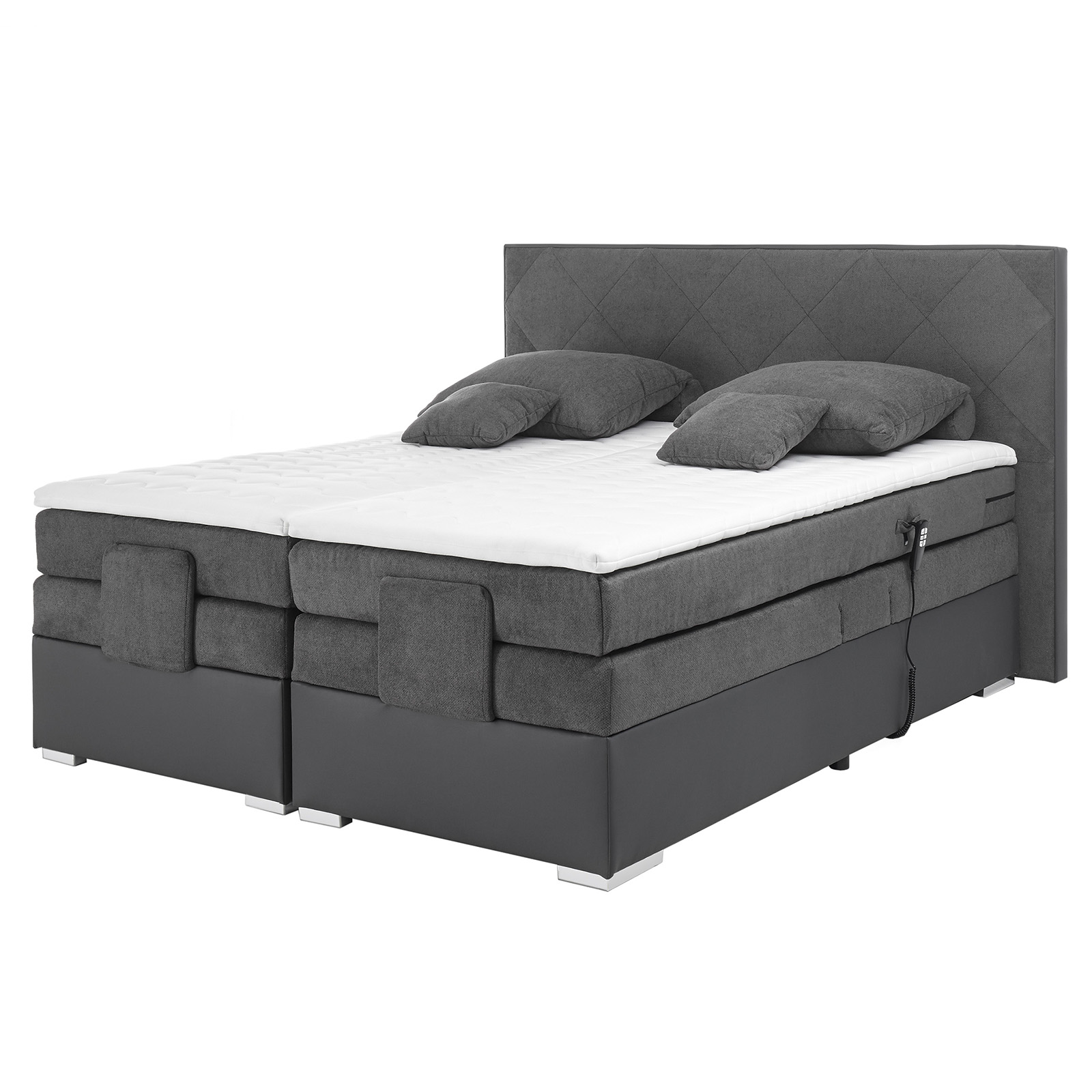 Motor-Boxspringbett - grau - H2 - 180x200 cm