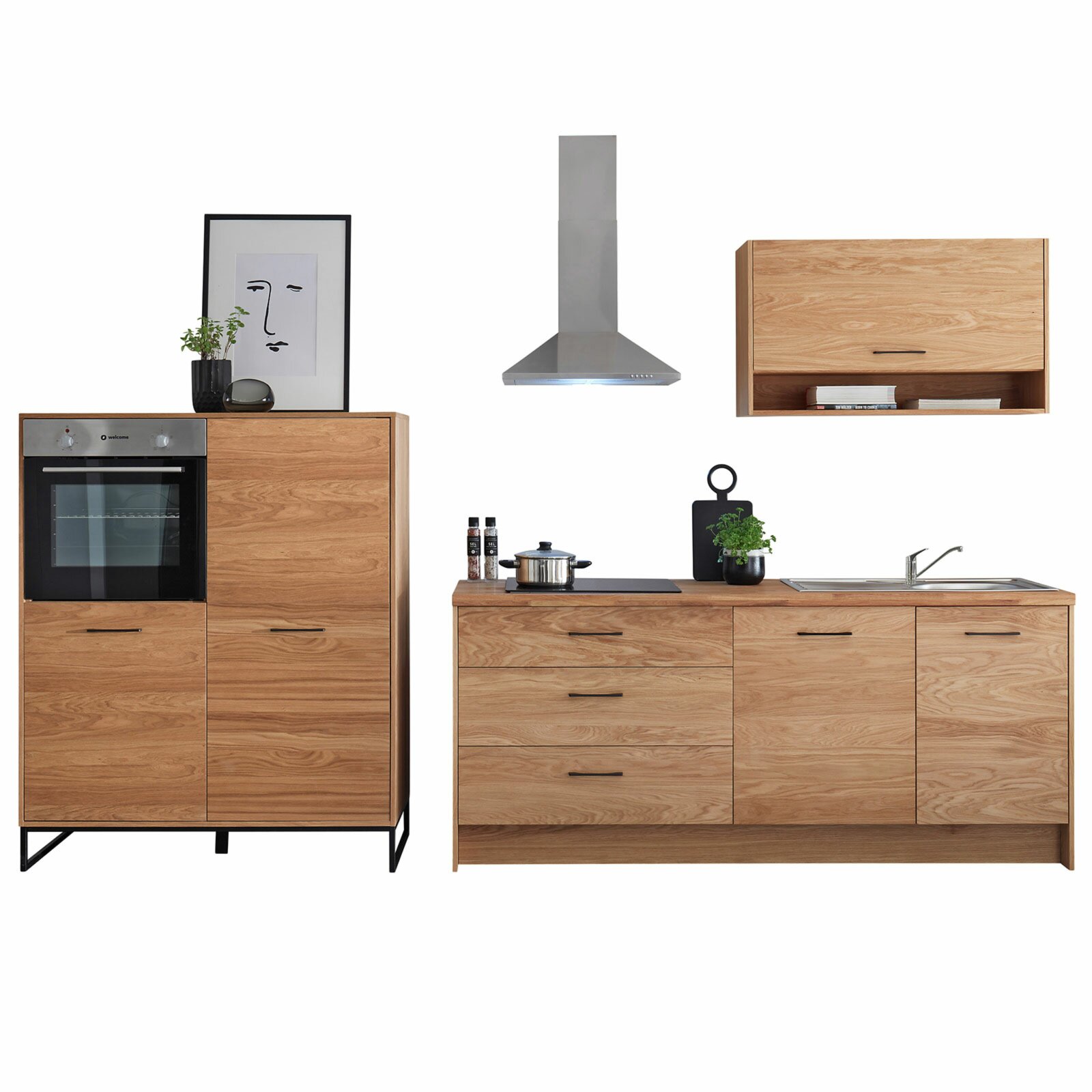 Küchenzeile - Eiche - mit E-Geräten - 203,5+123,5 cm | Online bei ROLLER  kaufen