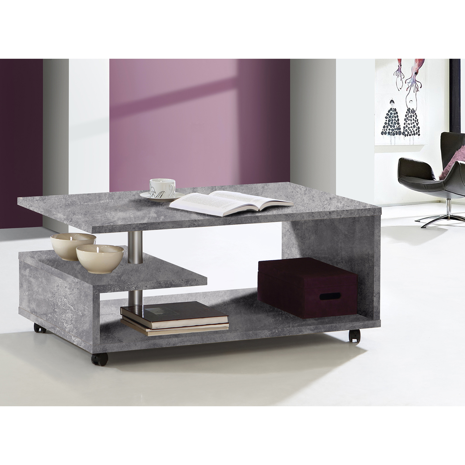 Couchtisch - Betonoptik - rollbar