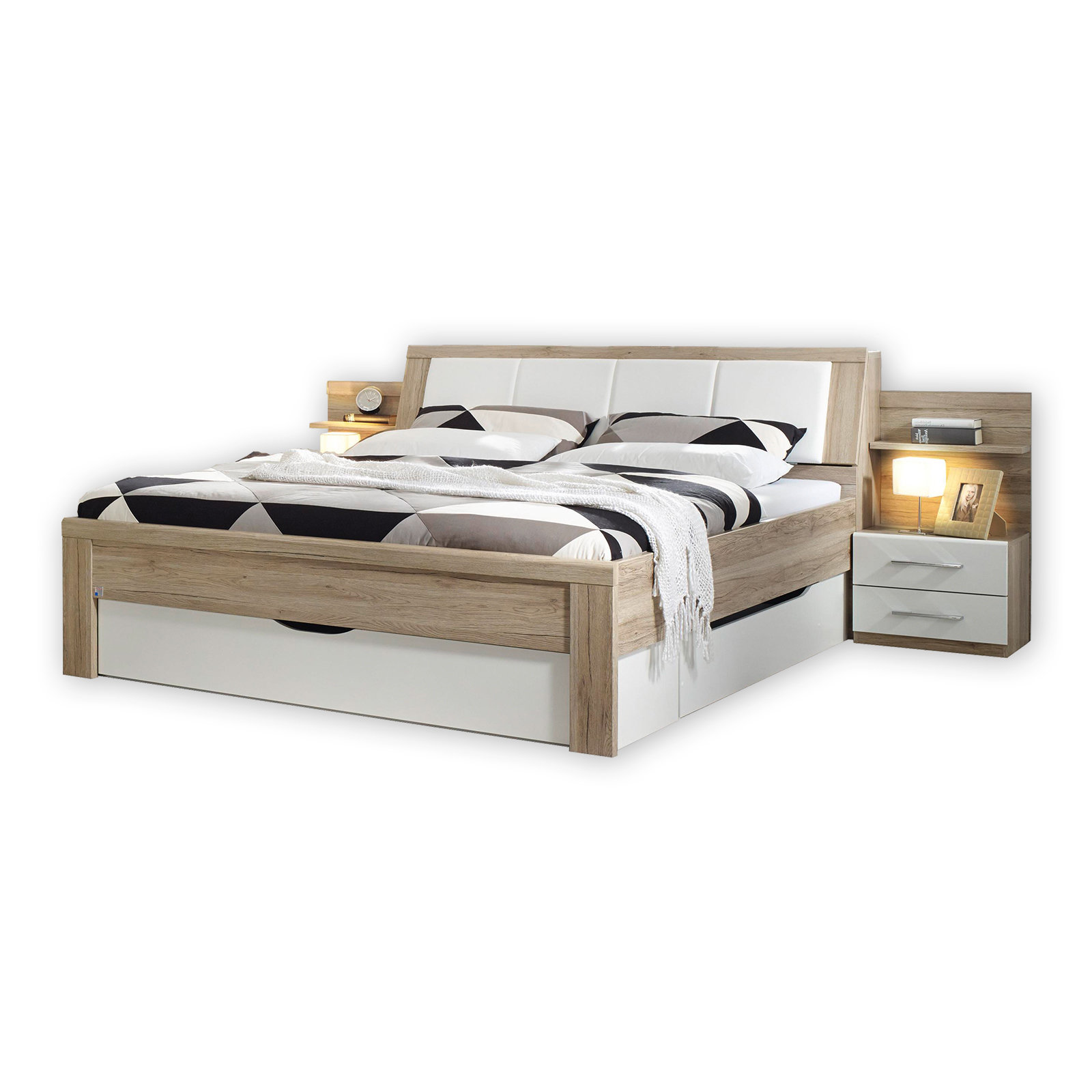 Bett - San Remo Eiche - mit Nachttischen und Staukasten ...