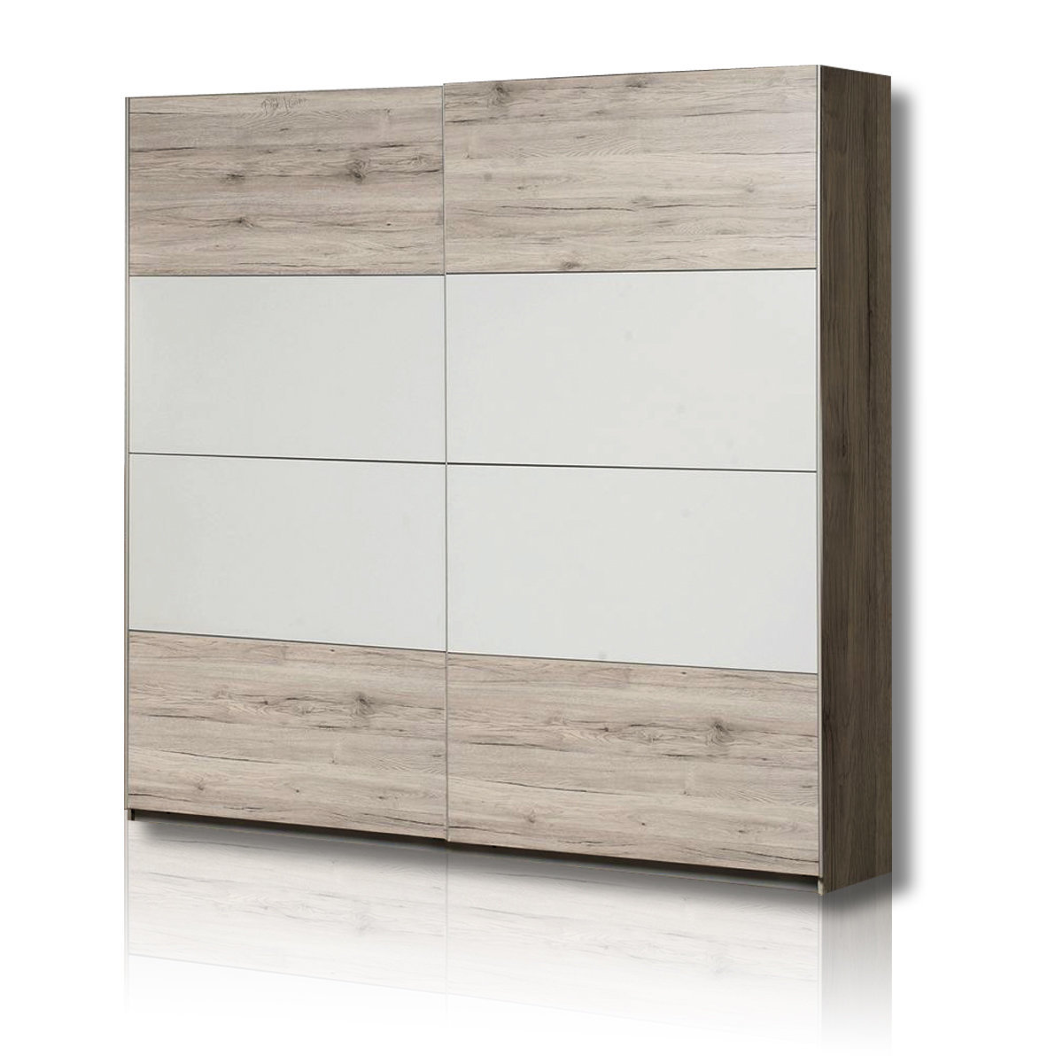 Schwebetürenschrank - Sandeiche - weiß - 220 cm breit