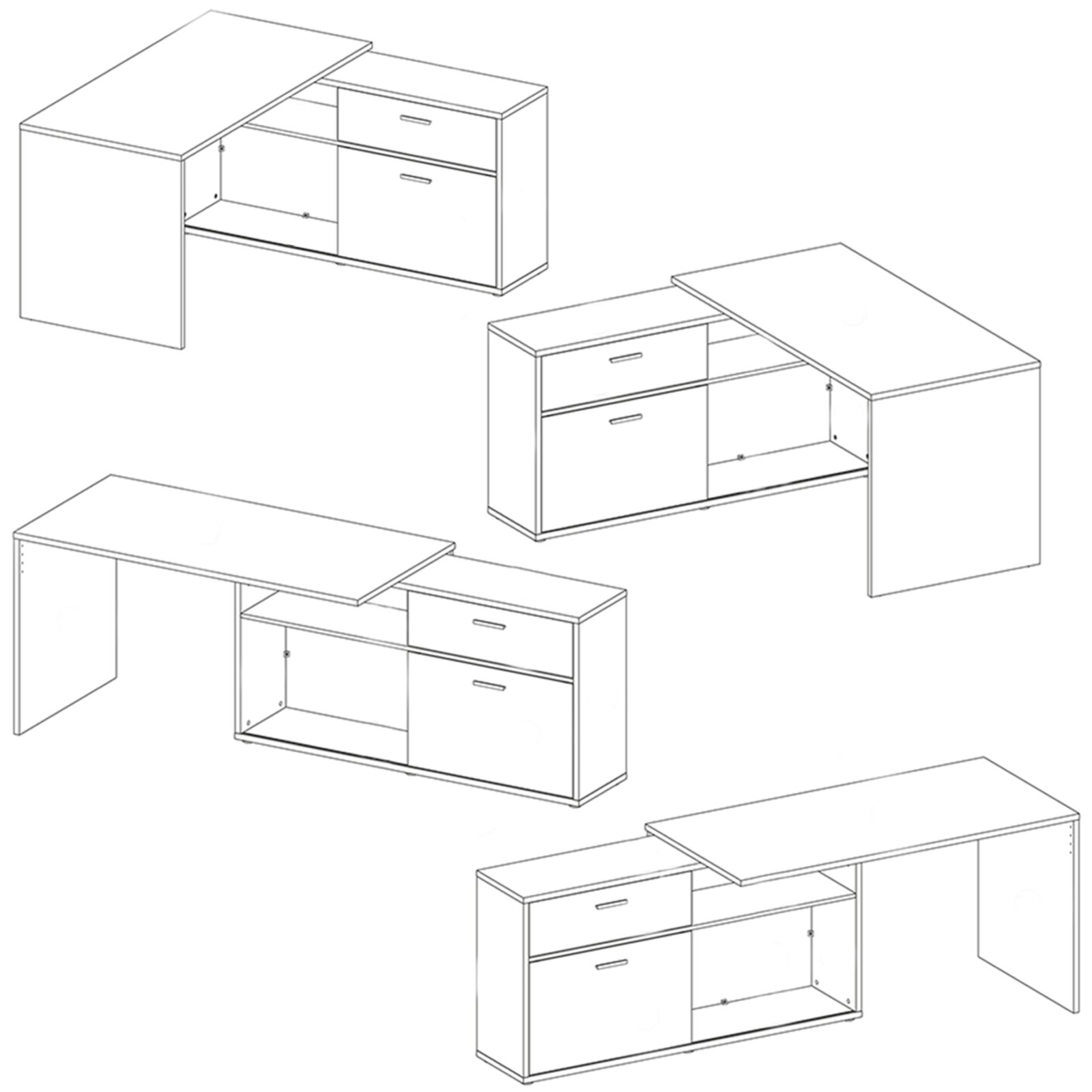 Winkel-Schreibtisch - Sandeiche-weiß - mit Regal | Online bei ROLLER kaufen