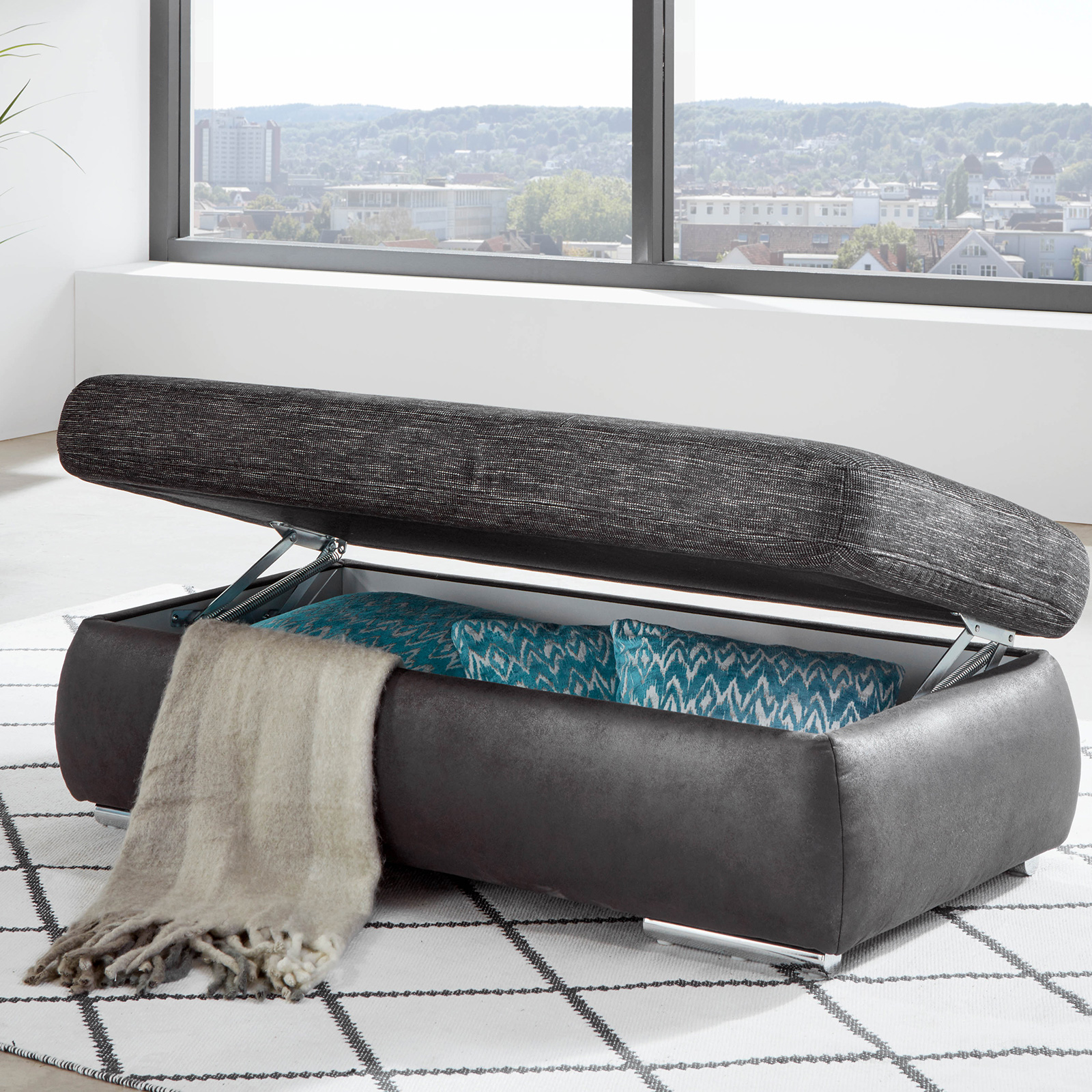 XXL-Hocker - anthrazit-schwarz - 129x64 cm