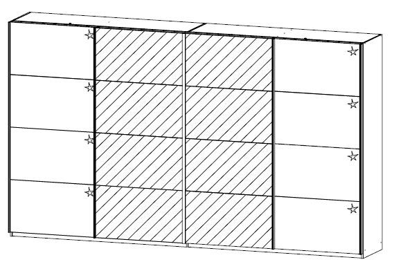 Schwebetürenschrank - Sonoma Eiche-weiß Hochglanz - 361 cm