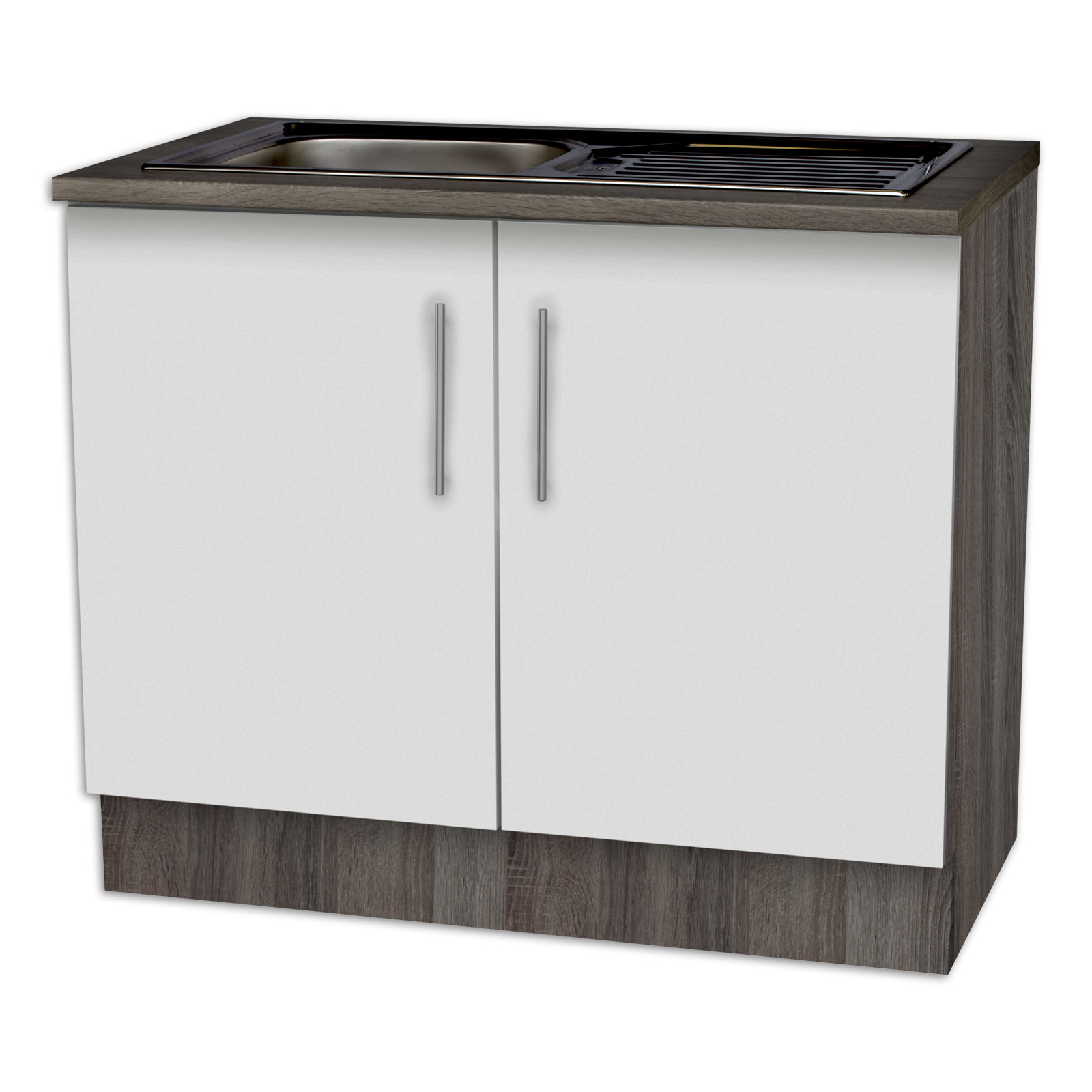 Spülenschrank - weiß Lacklaminat-Trüffel - 100 cm