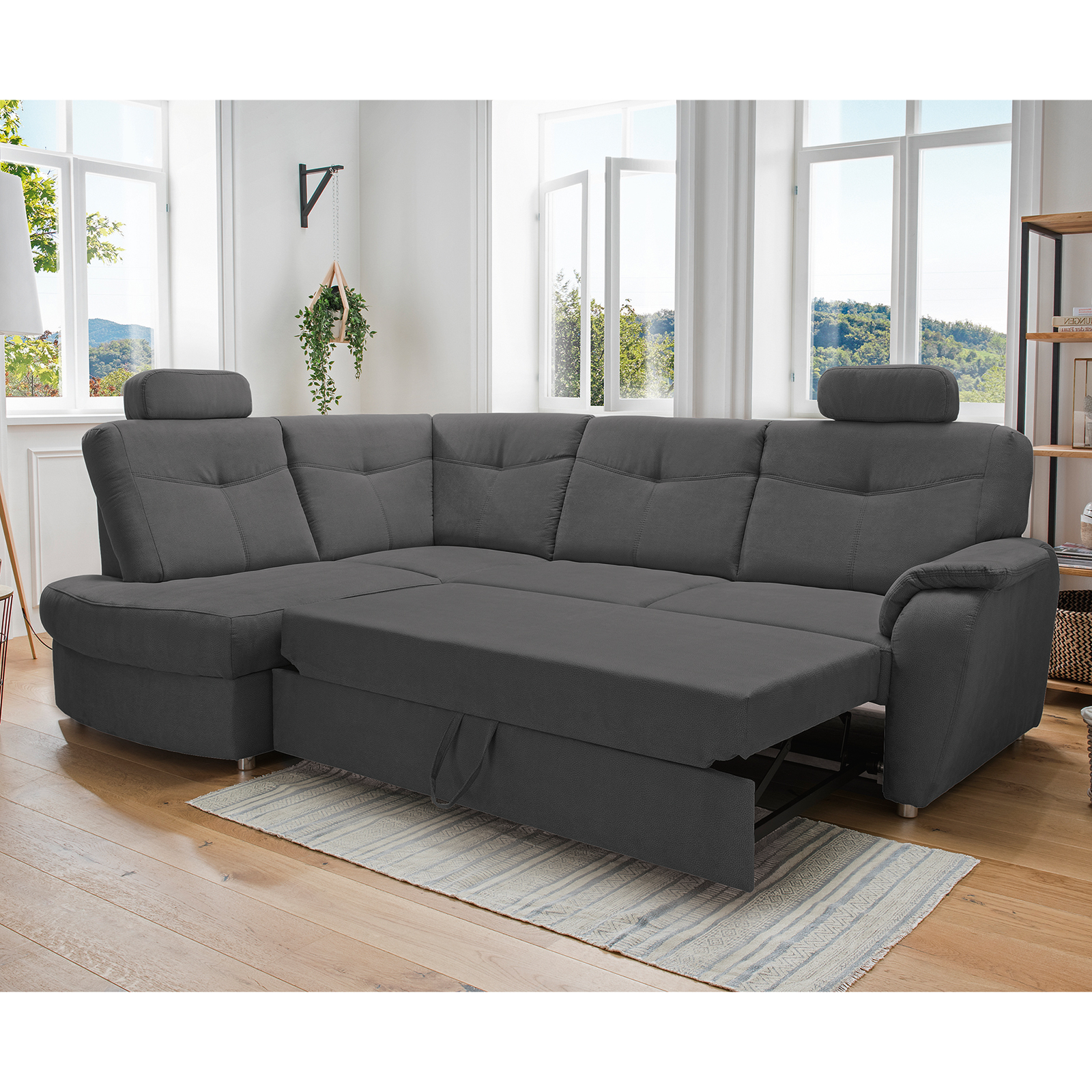 Ecksofa - anthrazit - Microfaser - Liegefunktion