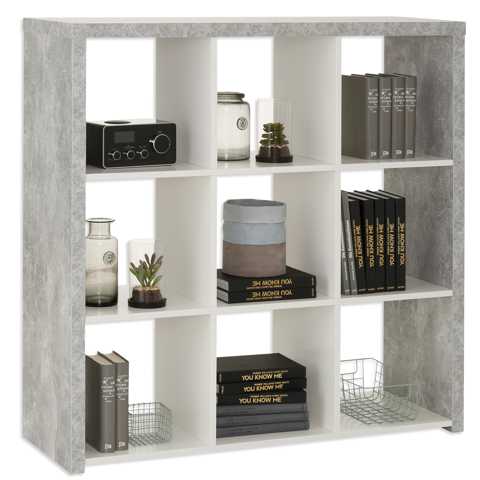 Regal - Beton-weiß - 3x3 Fächer