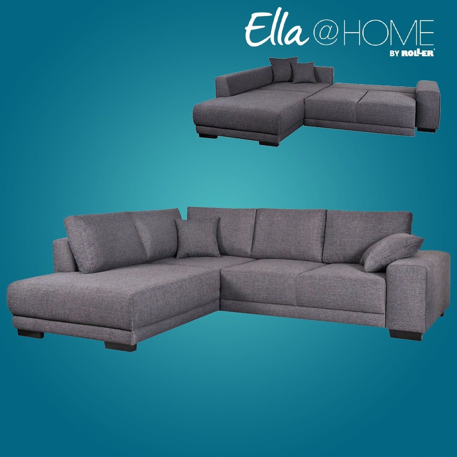 Ella@HOME Ecksofa - dunkelgrau - Liegefunktion - beidseitig montierbar