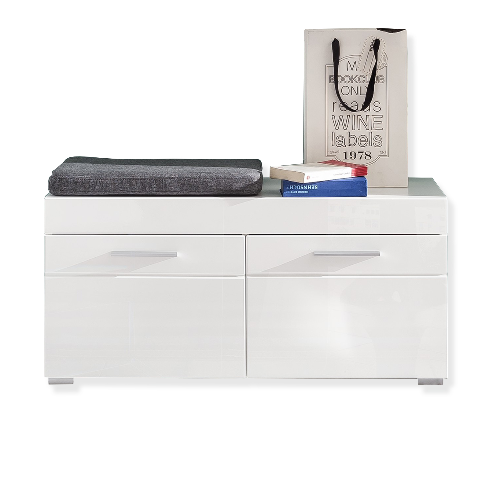 Sitzbank - weiß Hochglanz - 91 cm breit