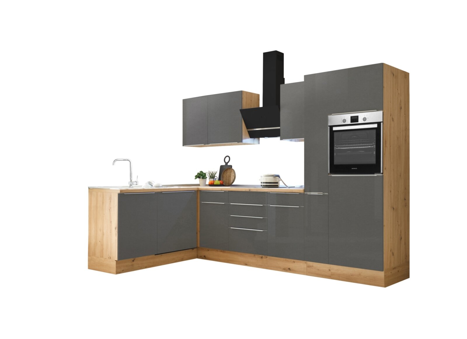 RESPEKTA Winkelküche - grau - Artisan Eiche - mit E-Geräten - 310 cm |  Online bei ROLLER kaufen
