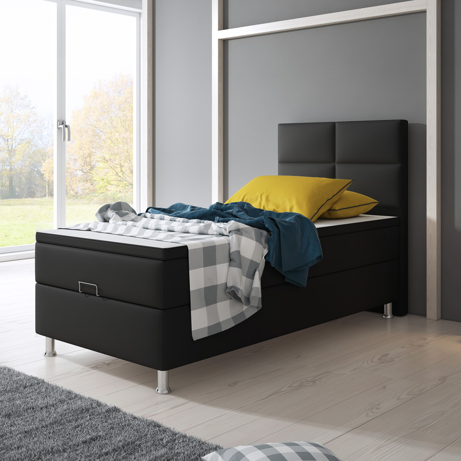 Boxspringbett-Design MIAMI - schwarz - mit Bettkasten - H3 - 90x200 cm