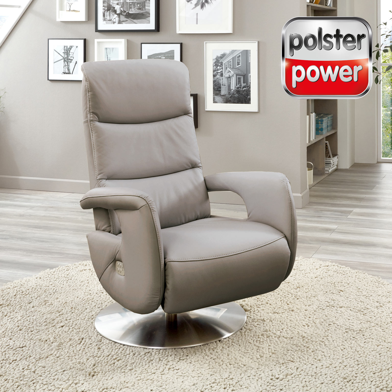 polsterpower Relaxchair - grau - Leder - stufenlose Rückenverstellung