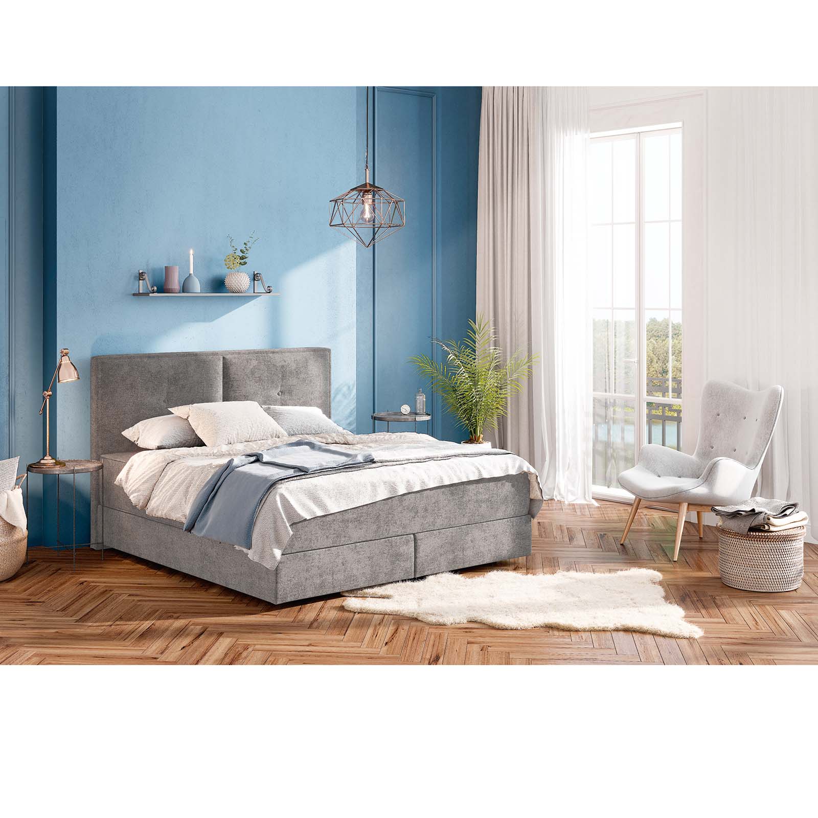 Boxspringbett - grau - H2 - 180x200 cm