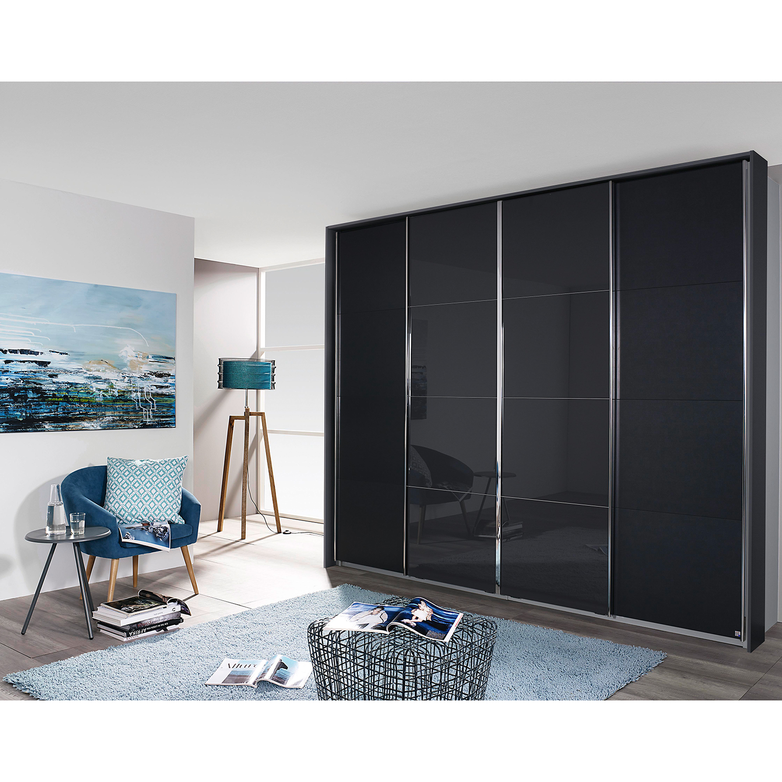 Schwebetürenschrank - grau metallic - basalt - 230 cm hoch