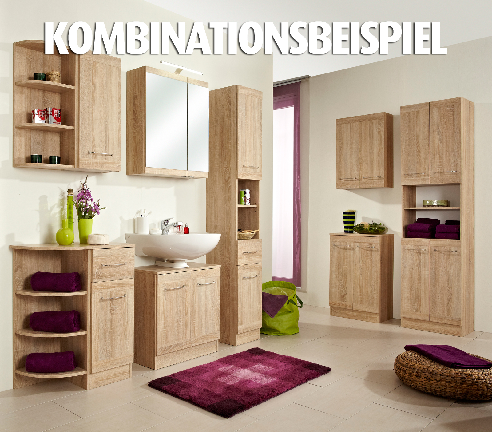 Waschbeckenunterschrank - Eiche natur - 60 cm breit | Online bei ROLLER