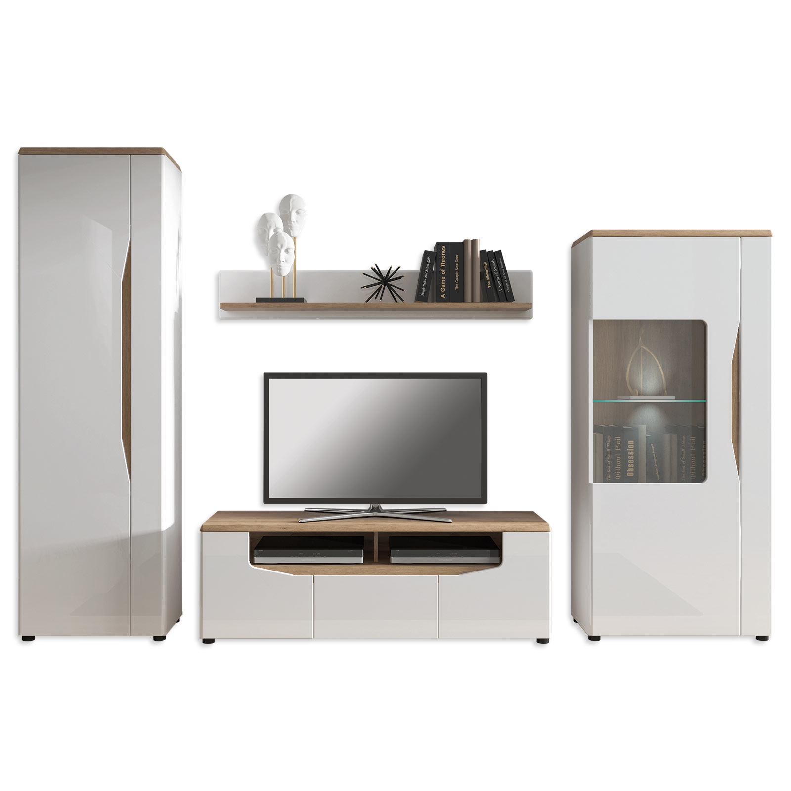 Highboard MALAGA - weiß Hochglanz-Alteiche - 59 cm breit