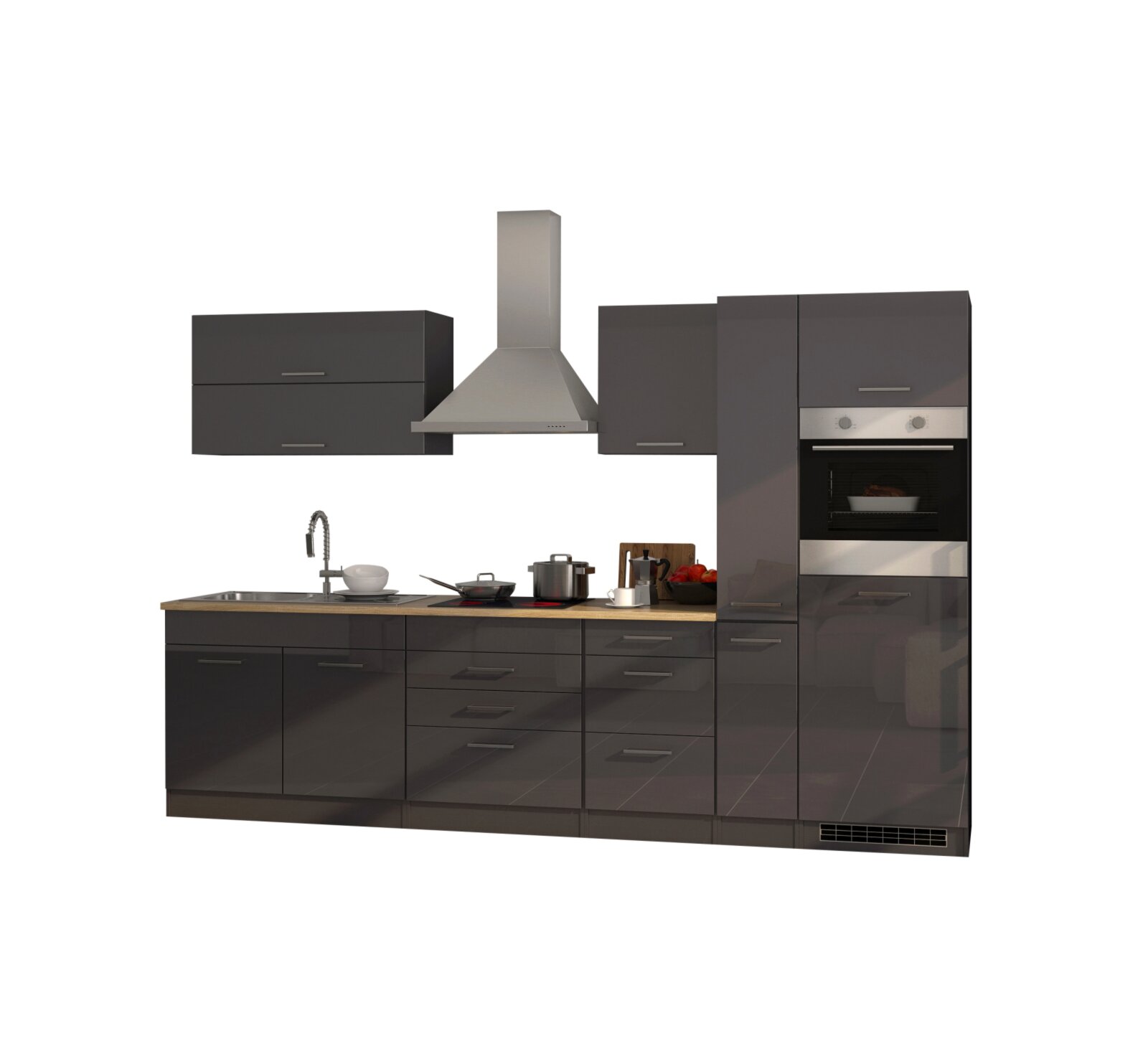 Küchenblock ROM - grau Hochglanz - mit E-Geräten - 320 cm | Online bei  ROLLER kaufen